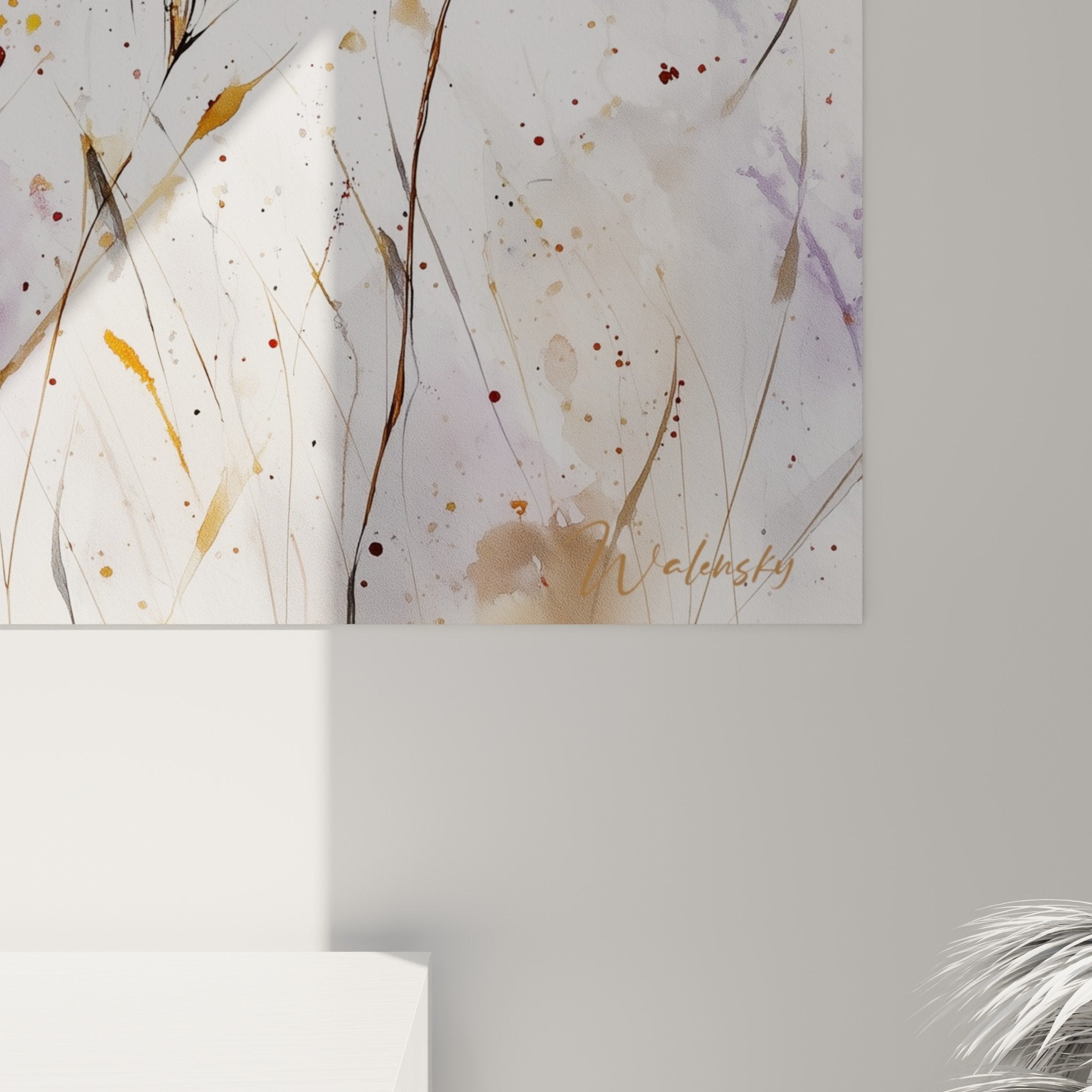 Vue ensemble tableau mural graminées aquarelle décoration intérieur style naturel champêtre moderne