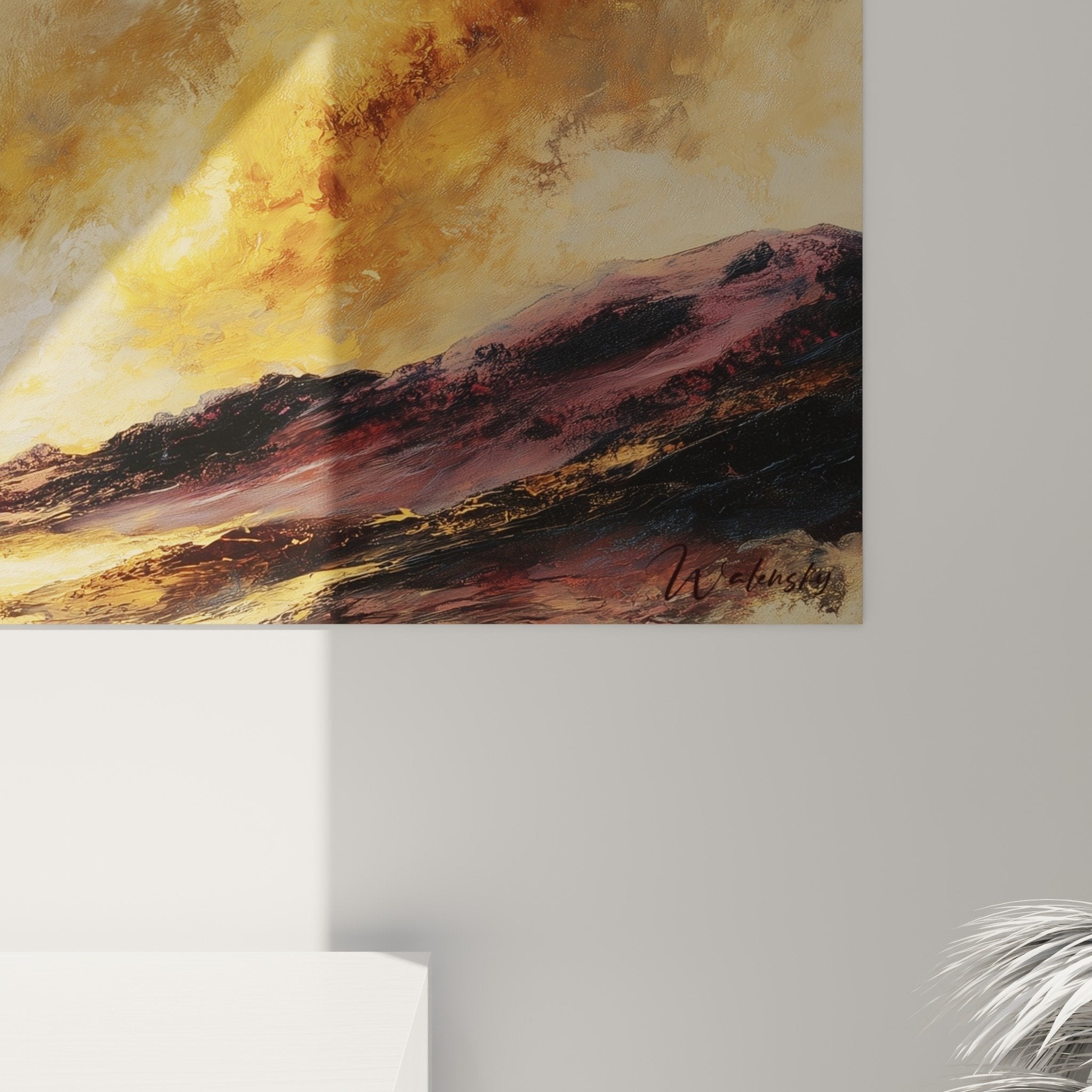 Complete view of golden mountain wall art interior decoration feng shui northeast earth