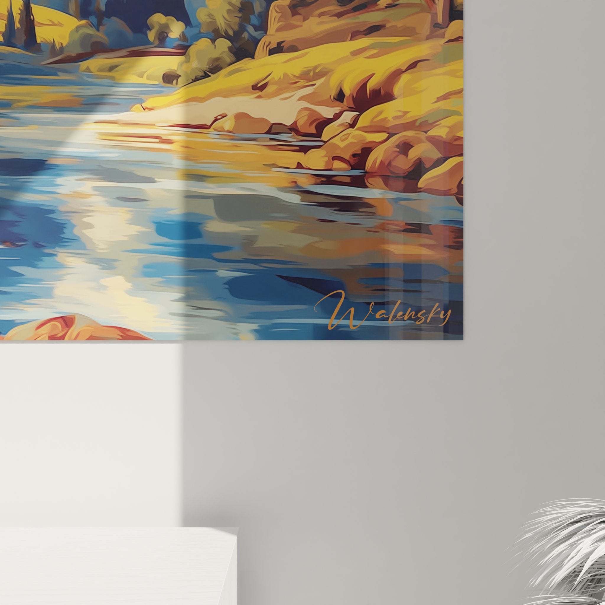 Vue ensemble tableau mural paysage montagneux vallée alpine décoration intérieur nature