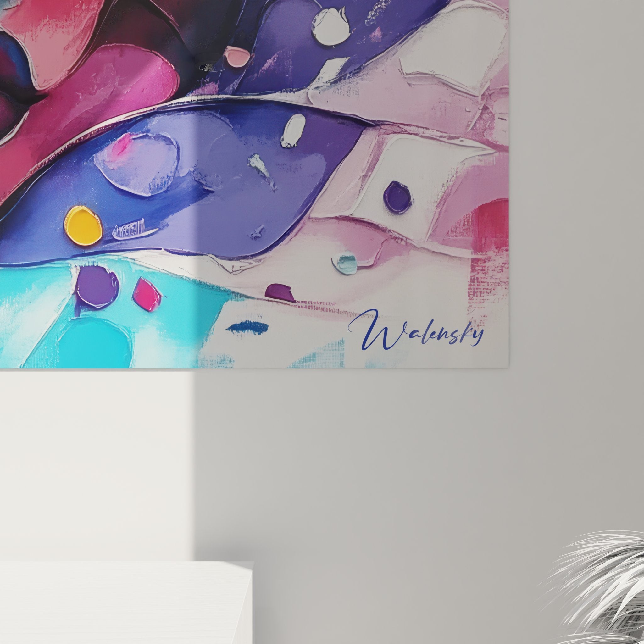 Vue ensemble tableau mural portrait femme art contemporain multicolore abstrait