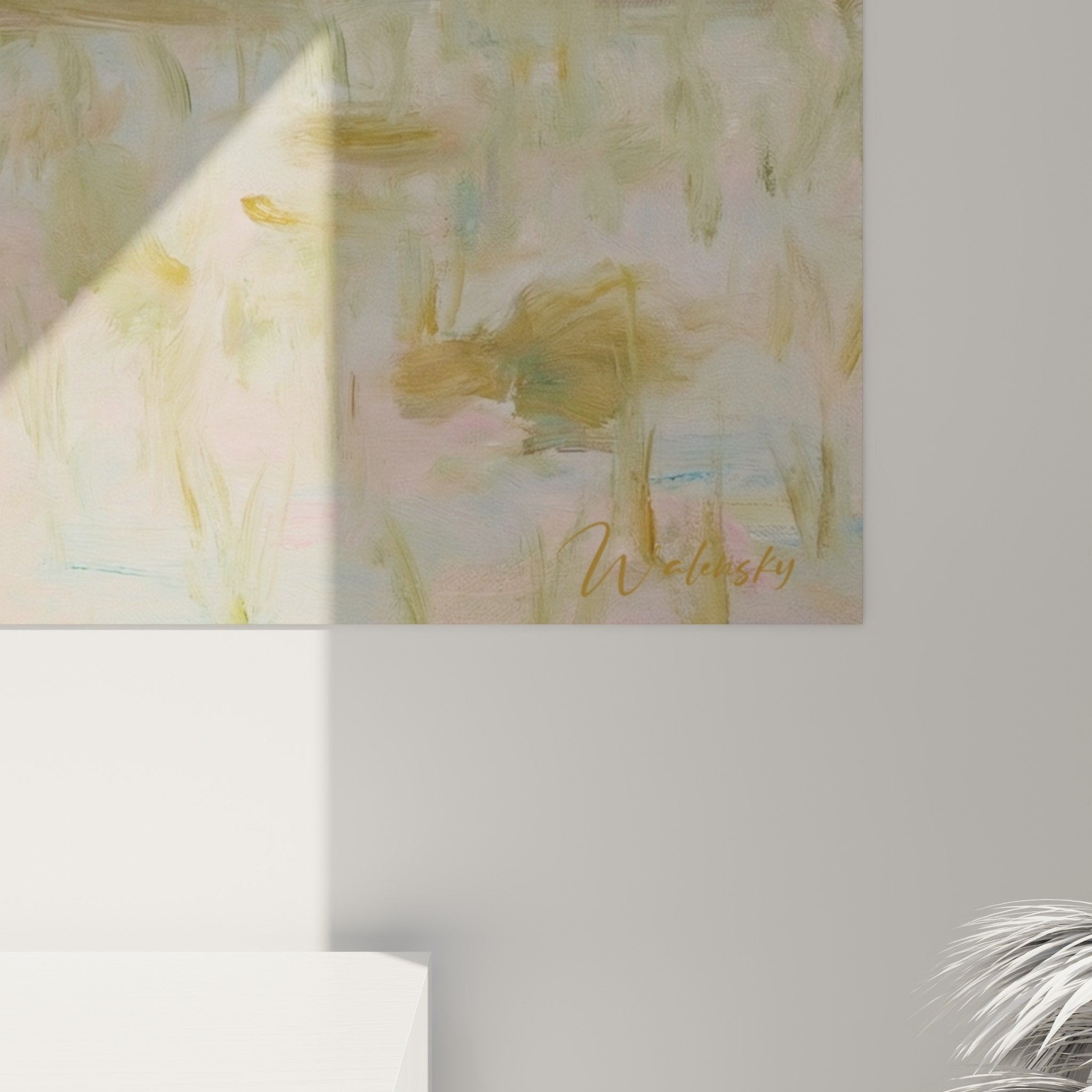 Vue ensemble tableau mural rizières style champêtre tons poudrés décoration intérieur naturel authentique