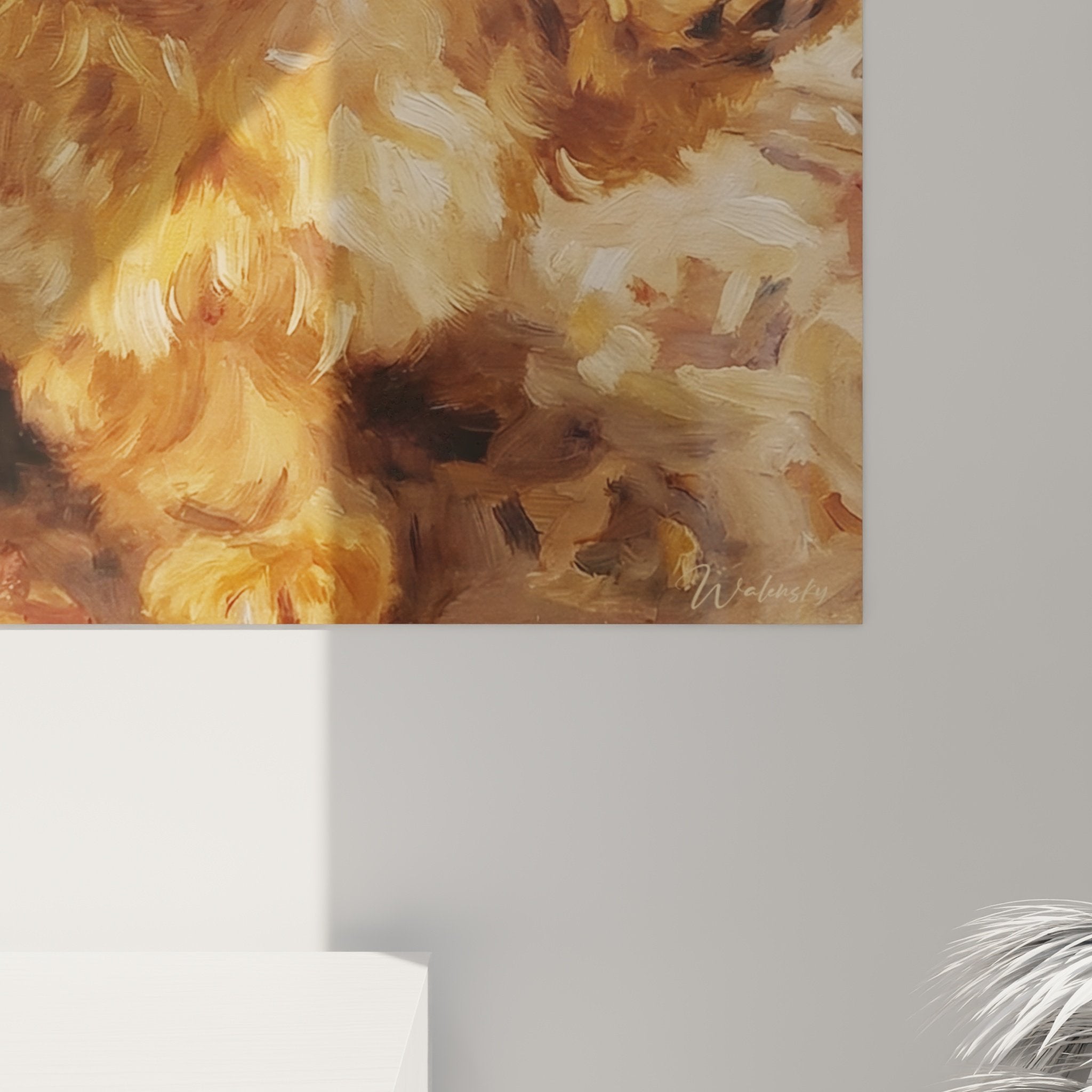 Vista d'insieme quadro murale Shih Tzu dorato integrazione interno moderno decorazione canina arte animale