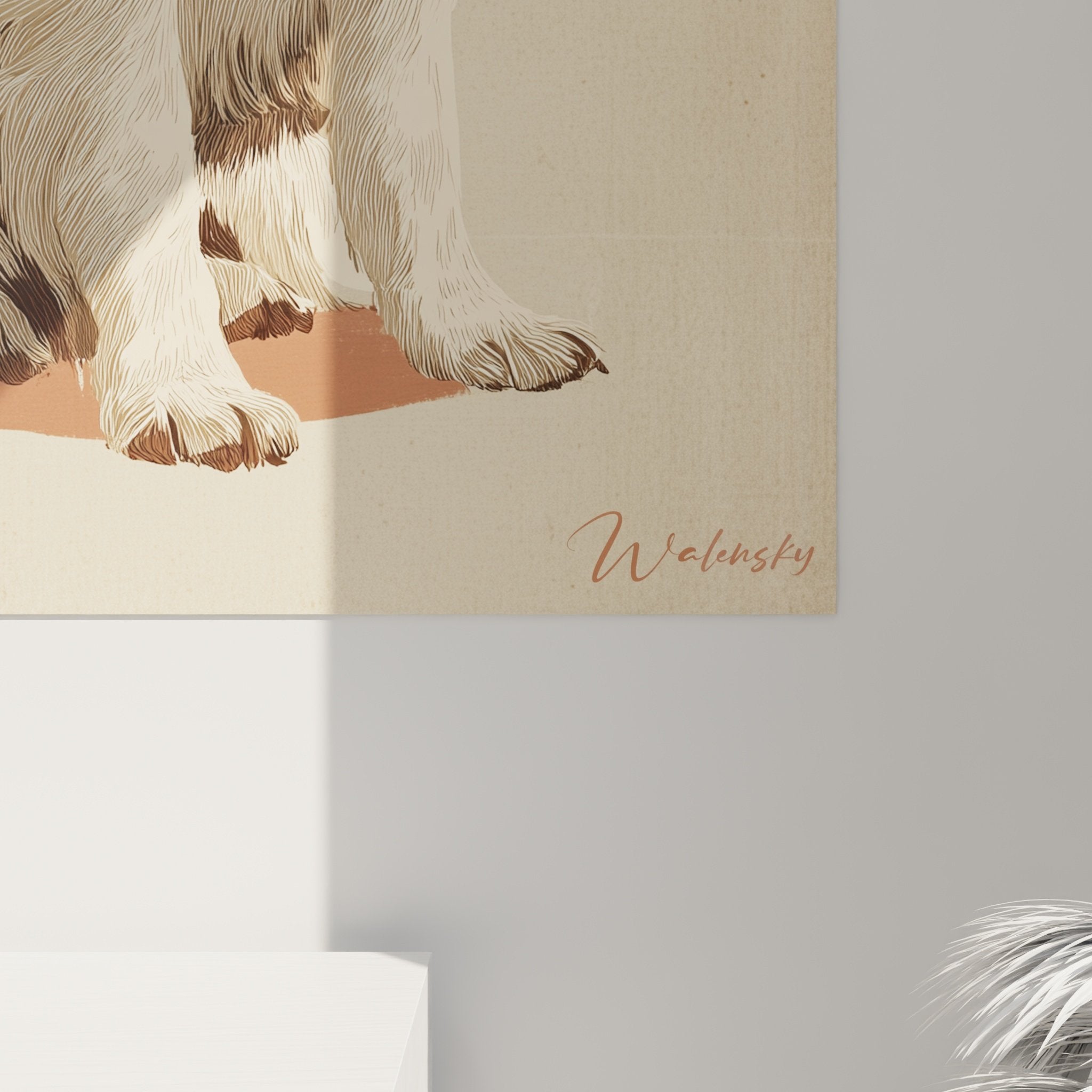 Vue ensemble tableau mural Springer Anglais portrait chien decoration murale fond neutre elegant