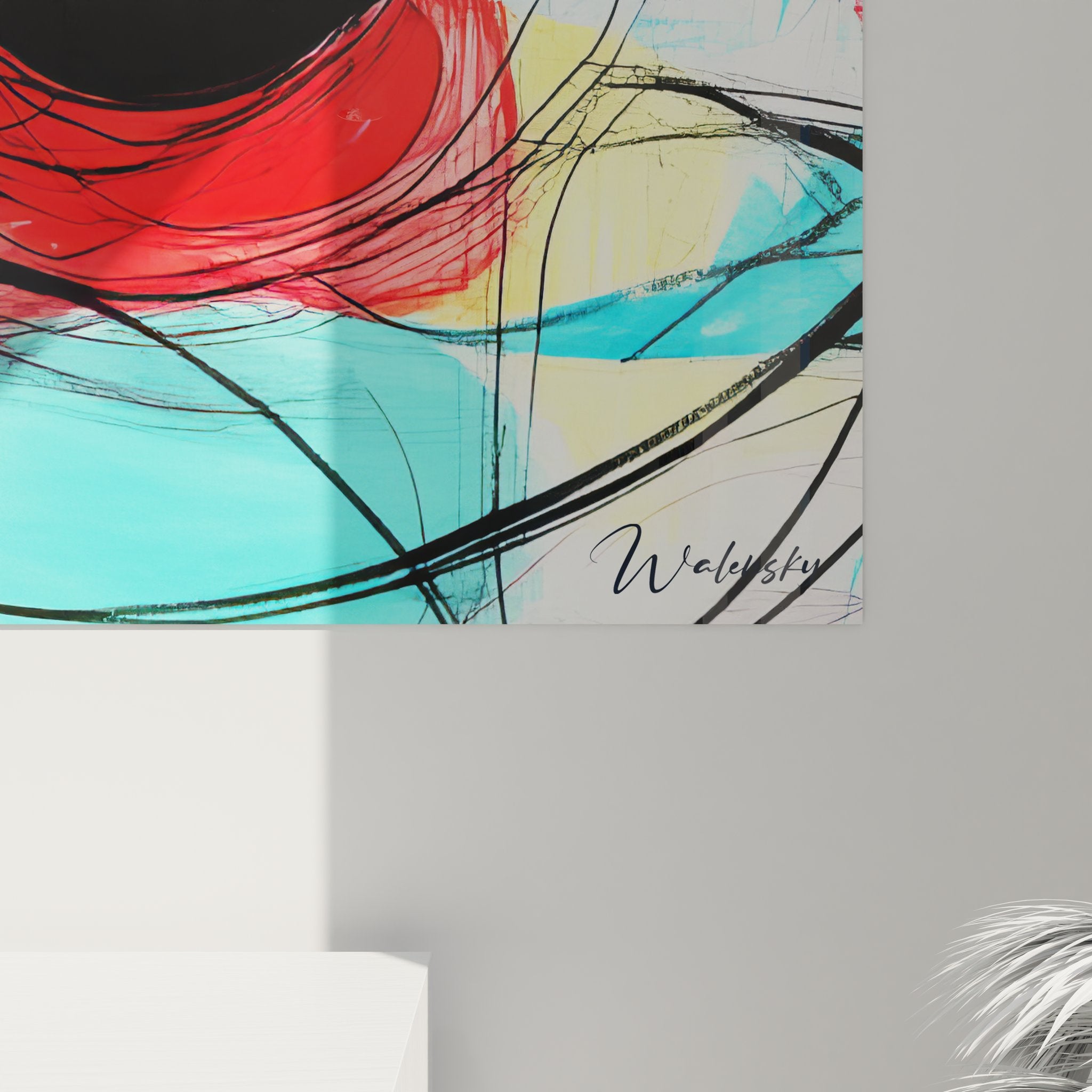 Vue ensemble tableau mural yeux abstraits art contemporain décoration intérieure moderne