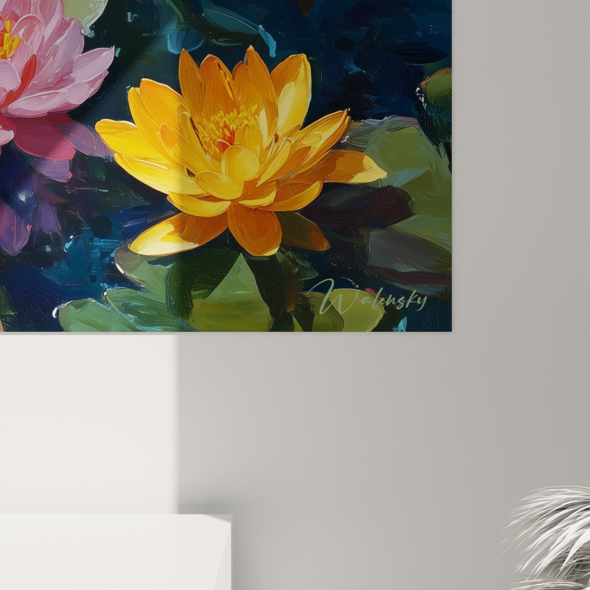 Water lilies wall art modern living room decor floral aquatic painting vibrant colors