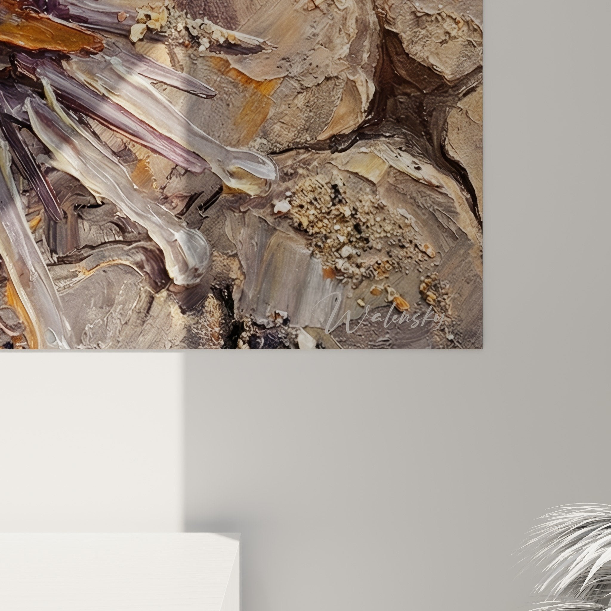 Gesamtansicht lila Seeigel Wandbild in modernem Interieur - marine Dekoration Seeigel Edition