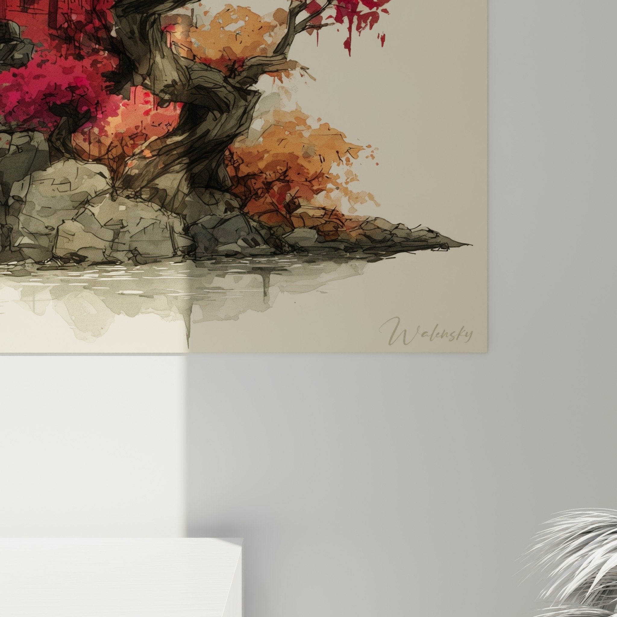 Japanese pagoda painting autumn red wall art zen oriental home decoration