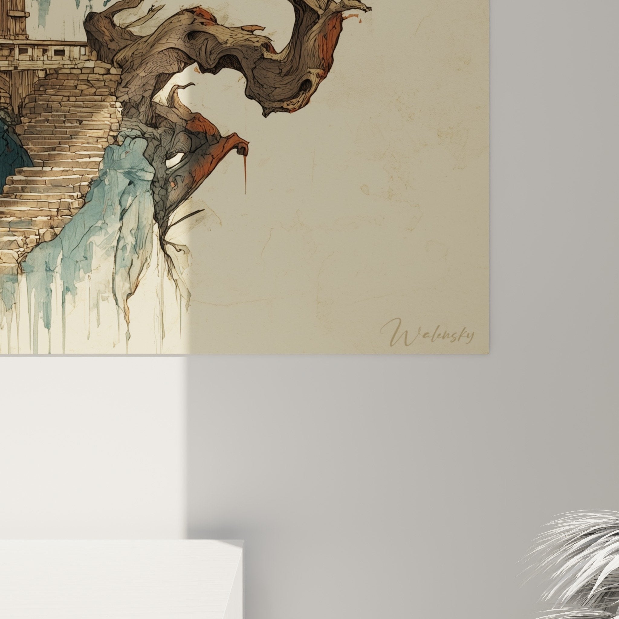 overall view japanese pagoda wall art zen living room decoration autumn tree traditional temple