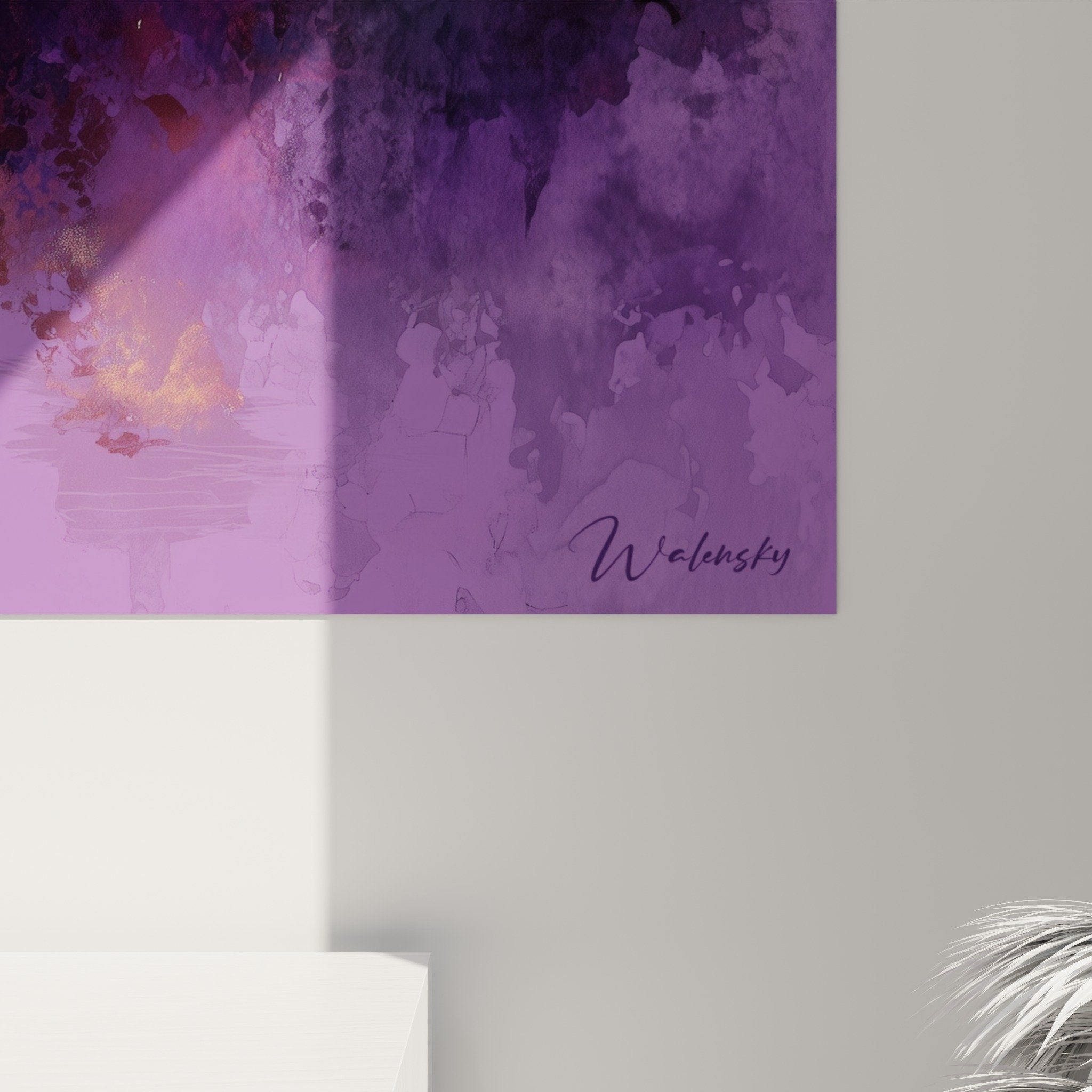 Japanese pagoda pink purple wall art interior decoration zen watercolor full view