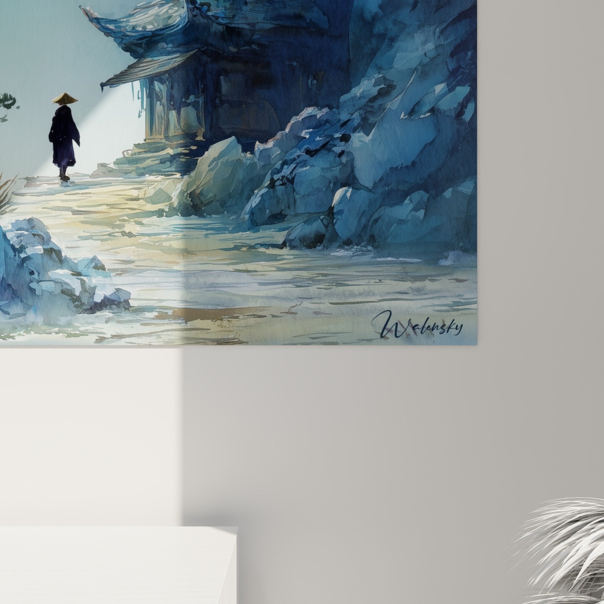 Gesamtansicht Pagodenbild Bergheiligtum Wanddeko Zen-Interieur spirituell Meditation