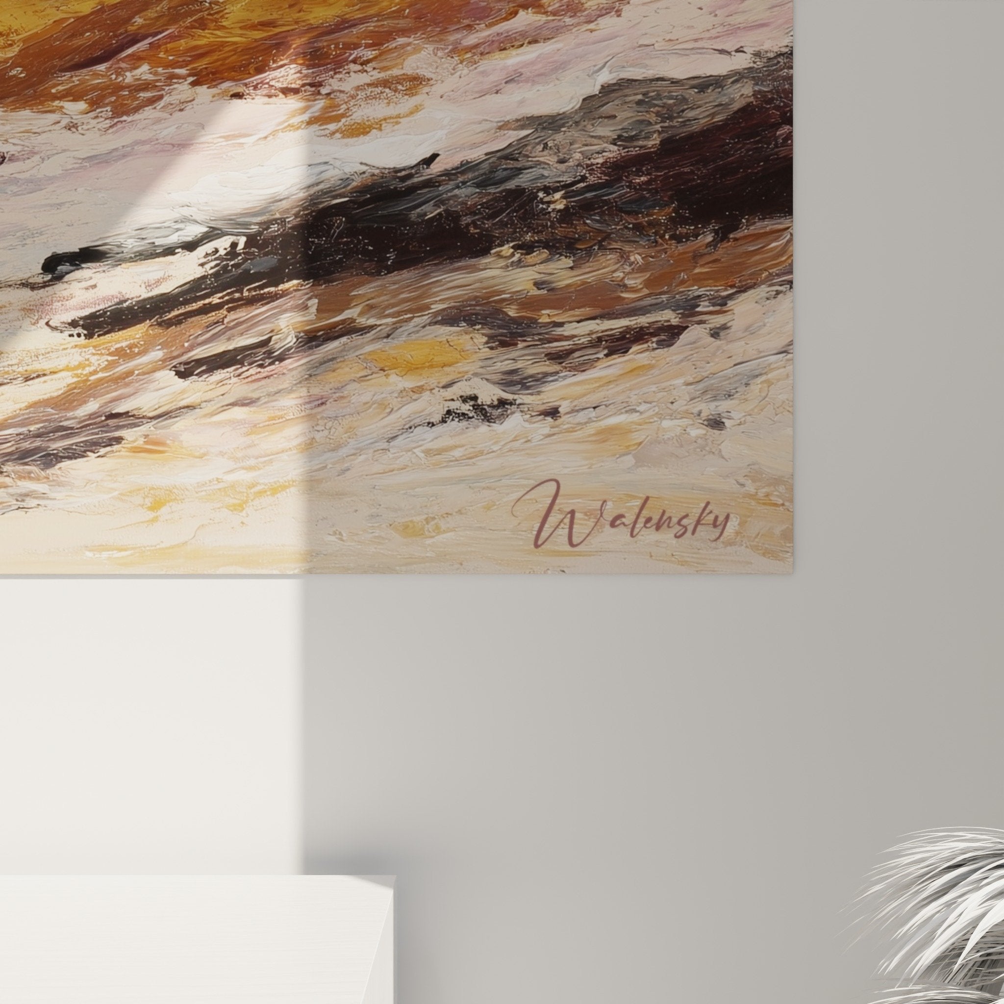 Abstract landscape painting ochre burgundy wall art modern interior decoration