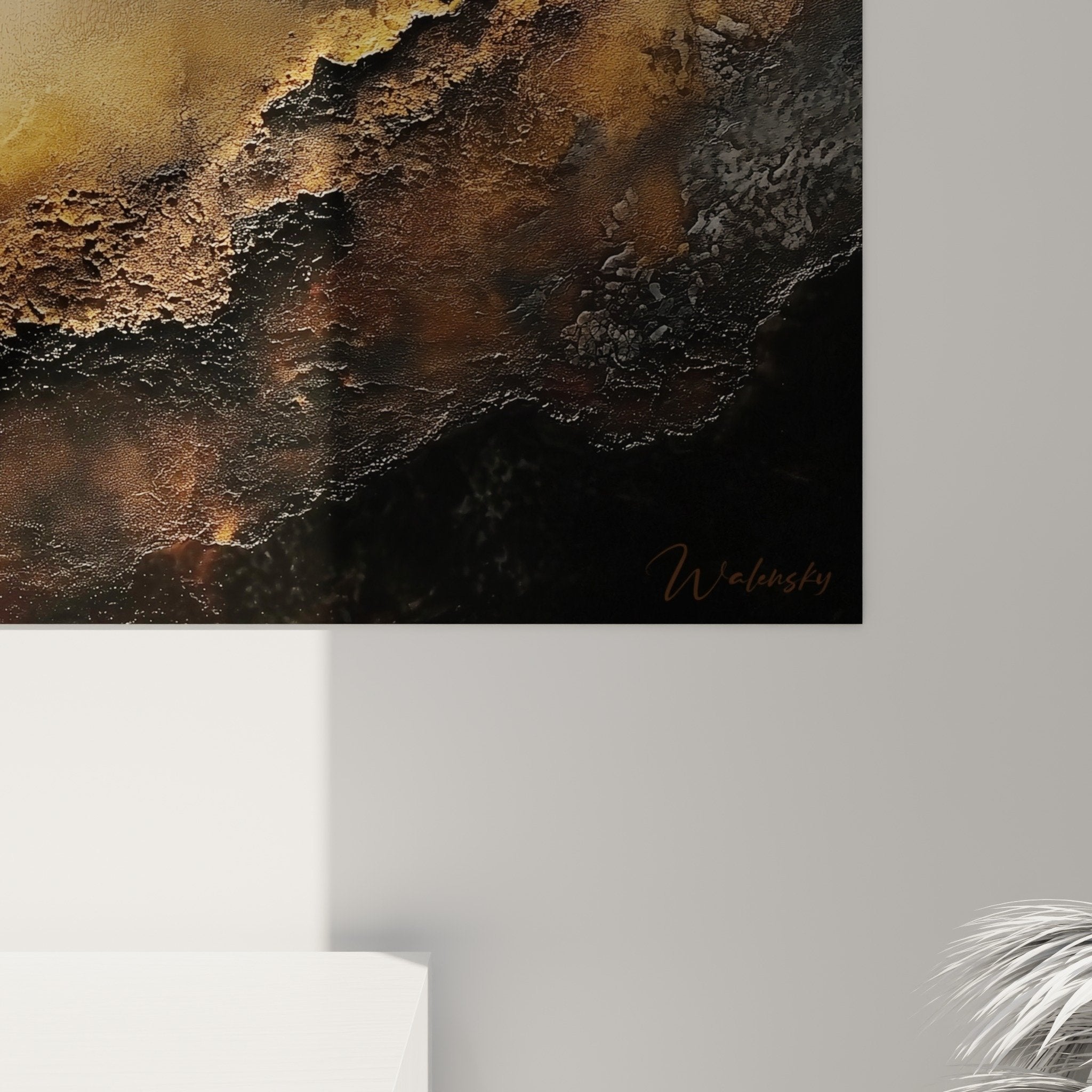 Full view abstract landscape painting bright earth tones wall art decor