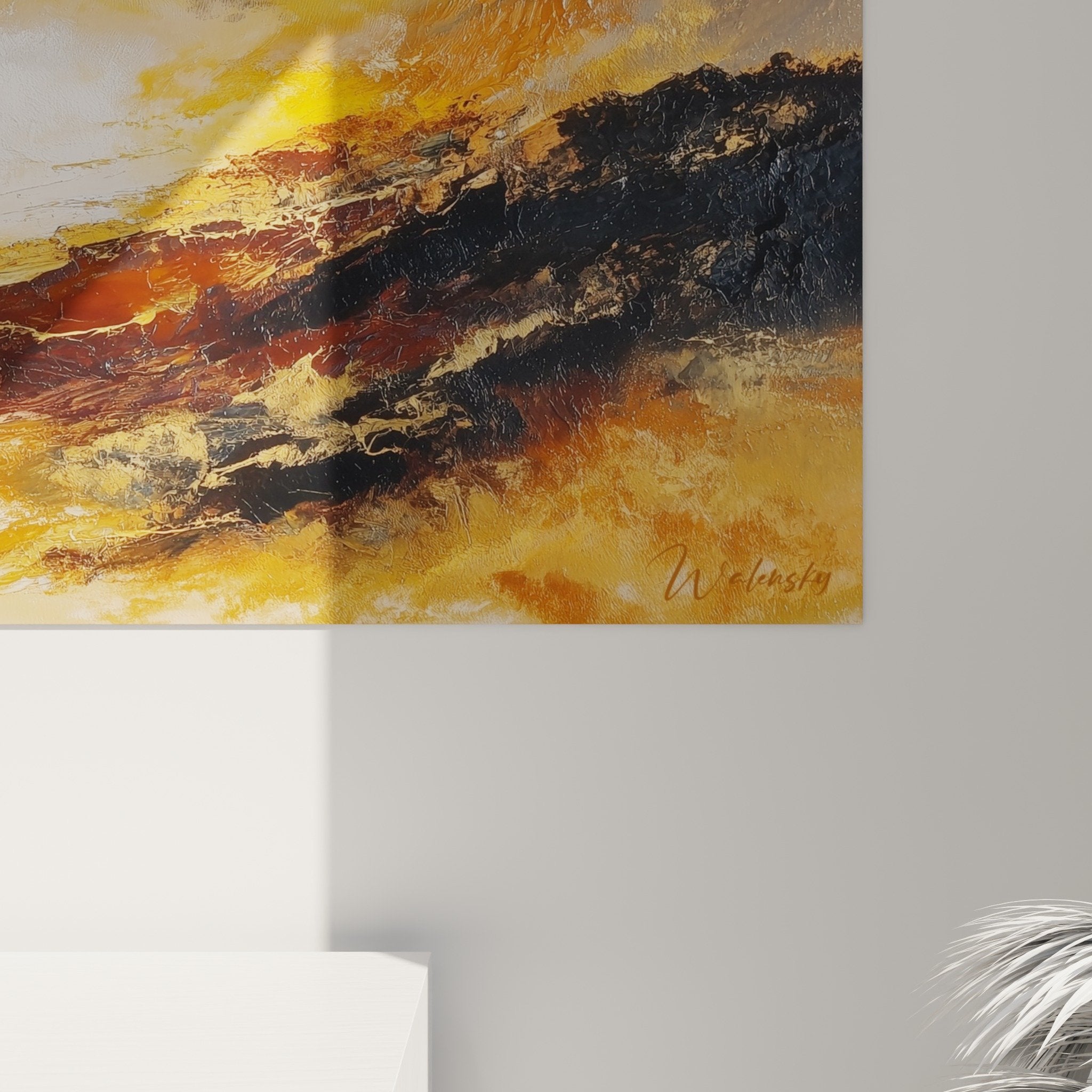 Full view abstract golden landscape painting mural interior decoration feng shui northeast earth