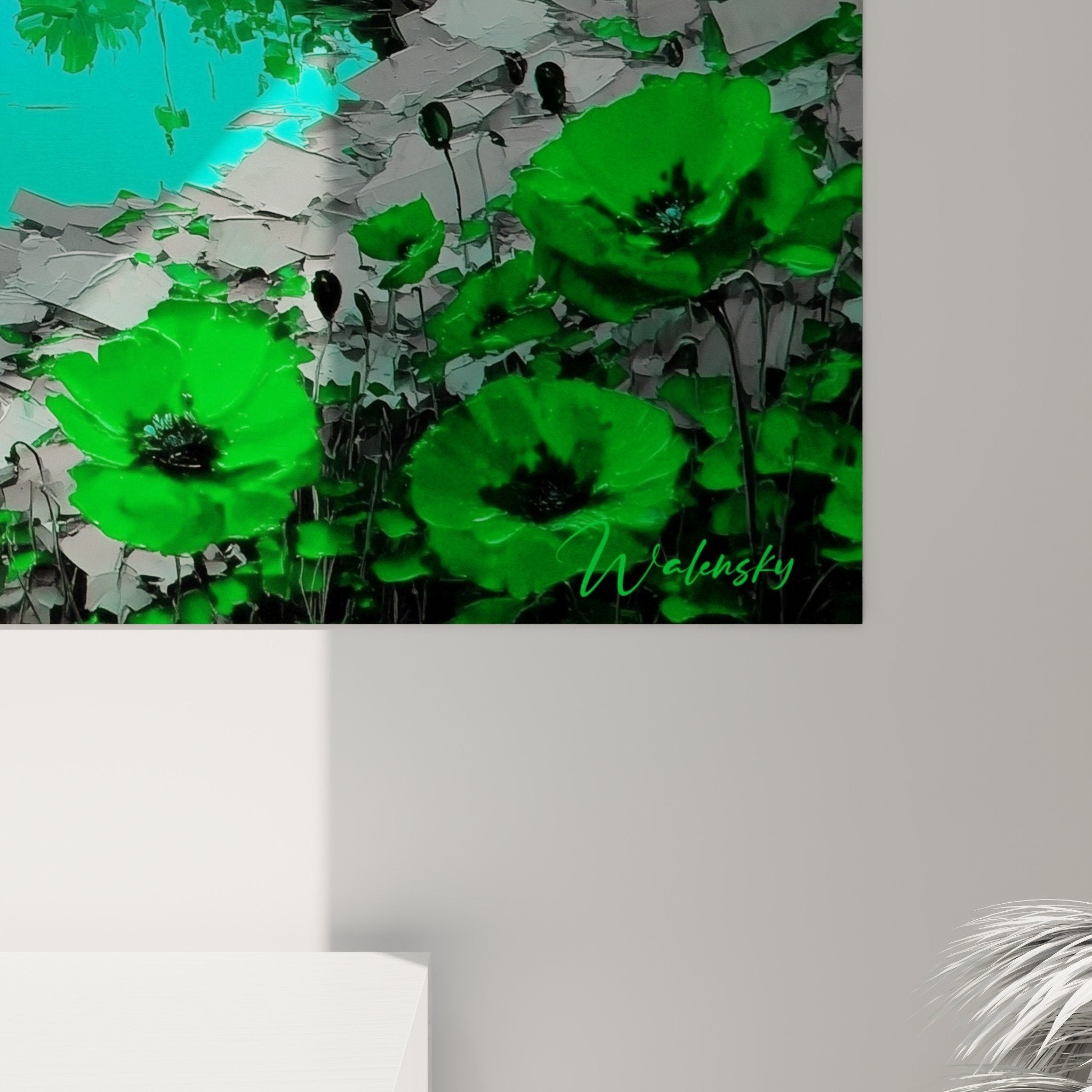 Vue ensemble tableau paysage mare bleue vegetation luxuriante style romantique nature