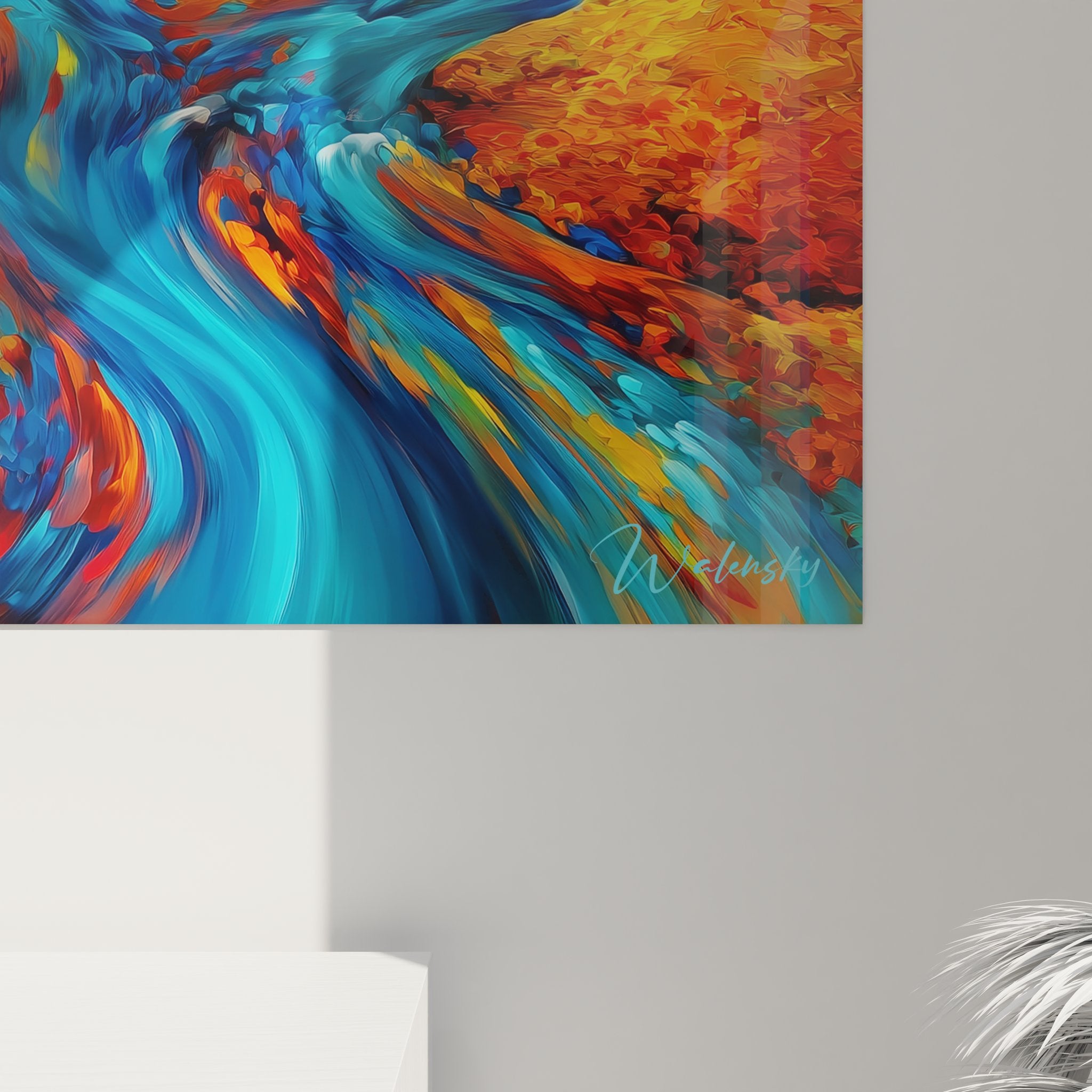 Vue ensemble tableau paysage montagnard coloré décoration murale art moderne cascade