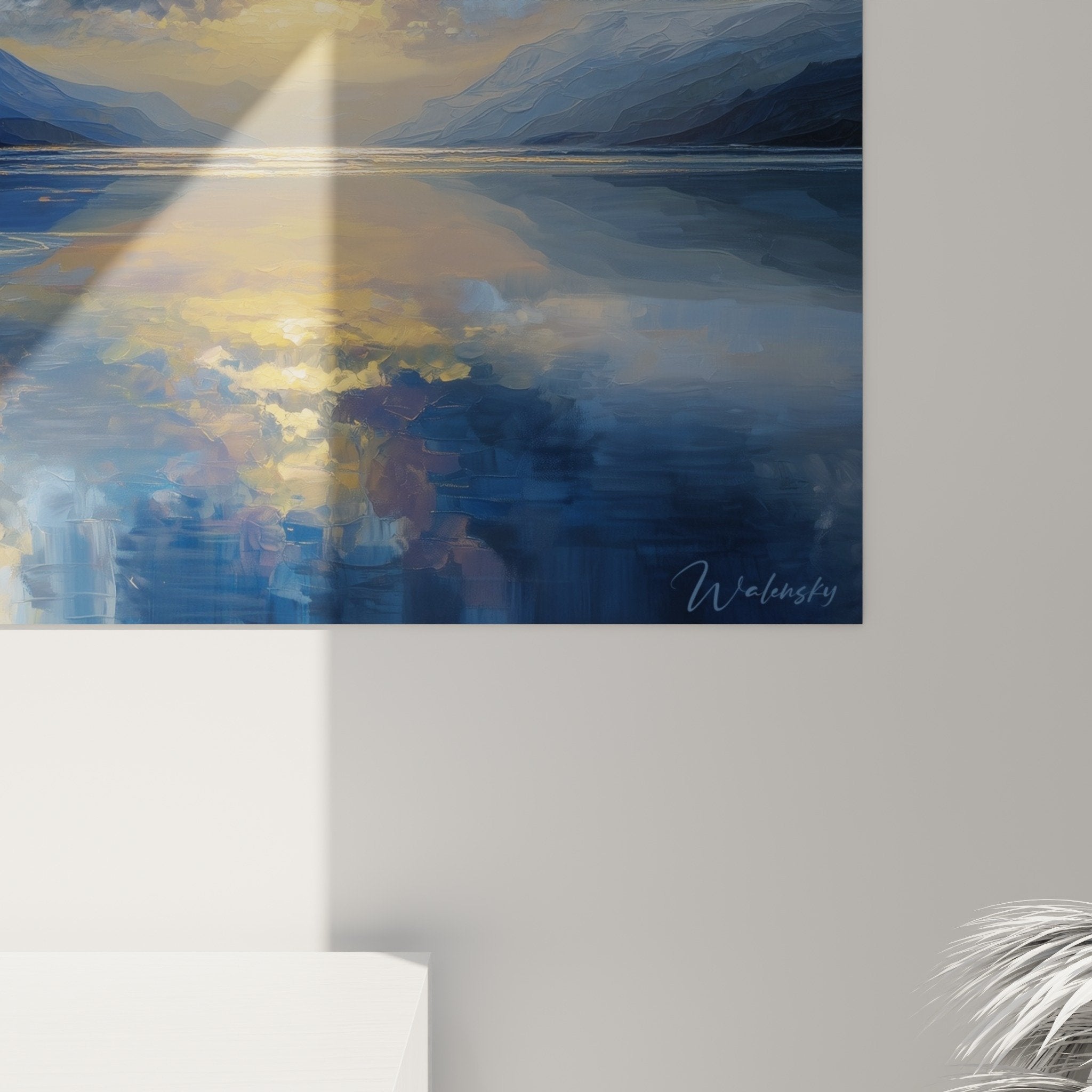 Vue ensemble tableau paysage lacustre montagne ciel dramatique feng shui nord eau