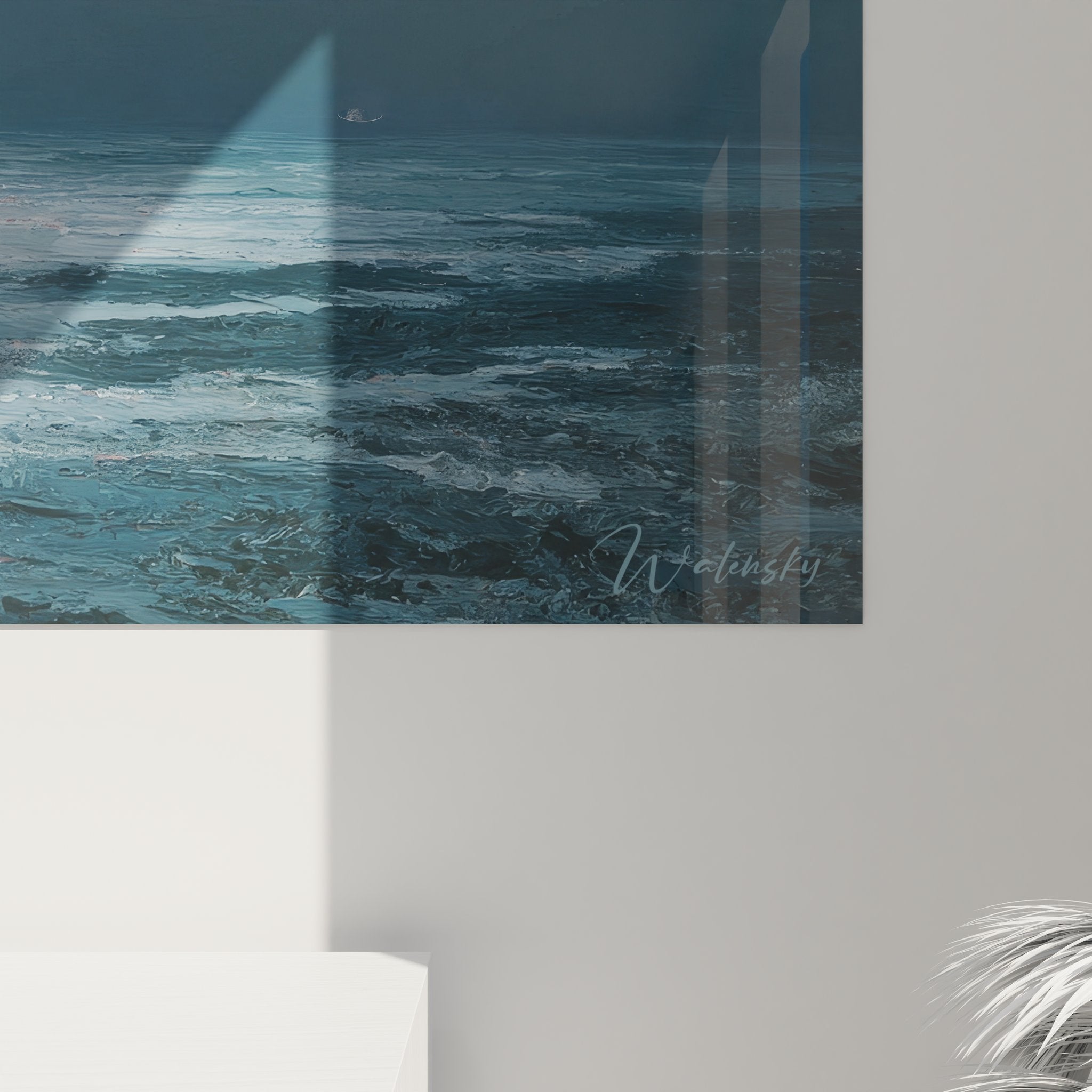 Vue ensemble tableau plage nocturne décoration maritime reflets lunaires océan