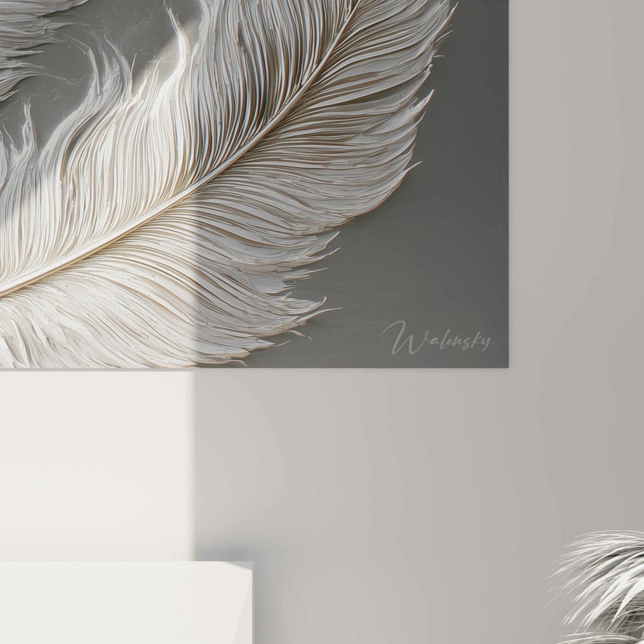 Overall view feathers relief metallic wall art modern feng shui decoration