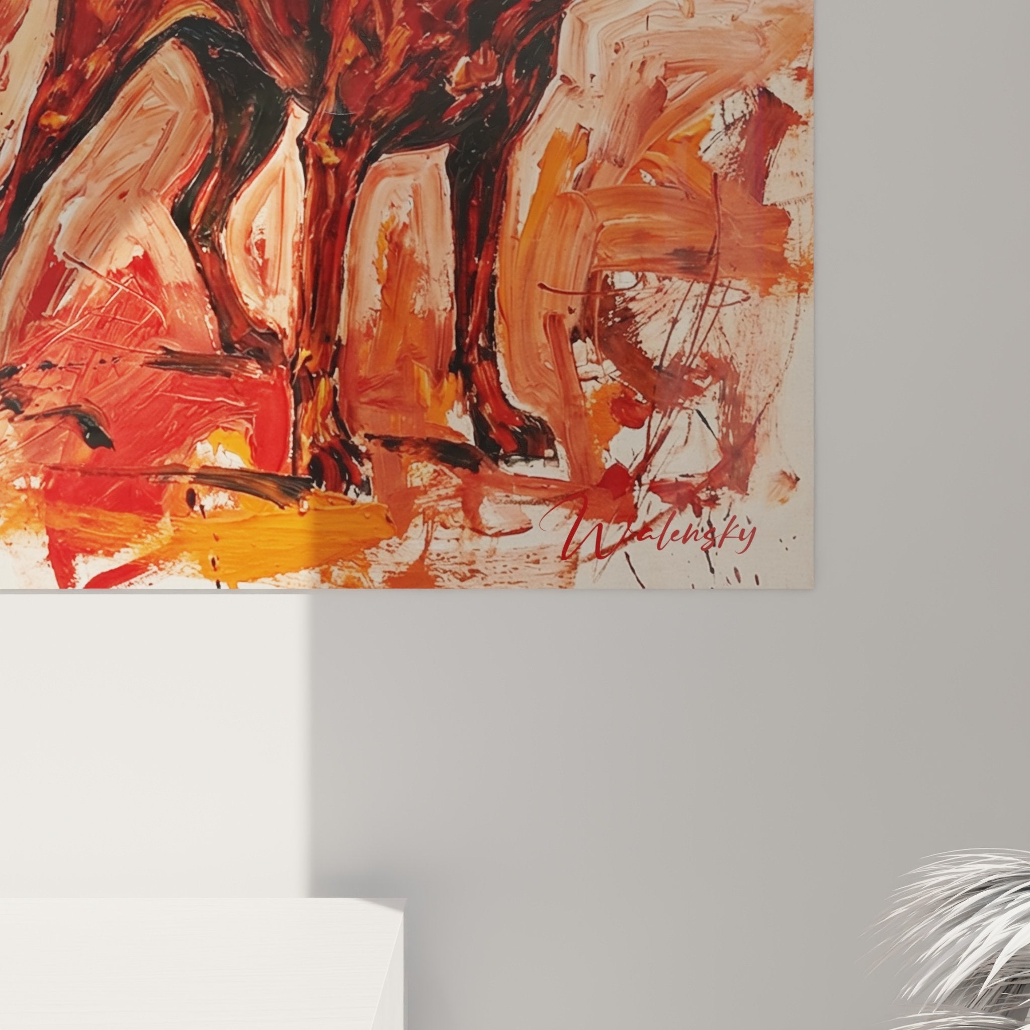 Vista d'insieme quadro Pointer English movimento colori caldi rosso arancione decorazione murale