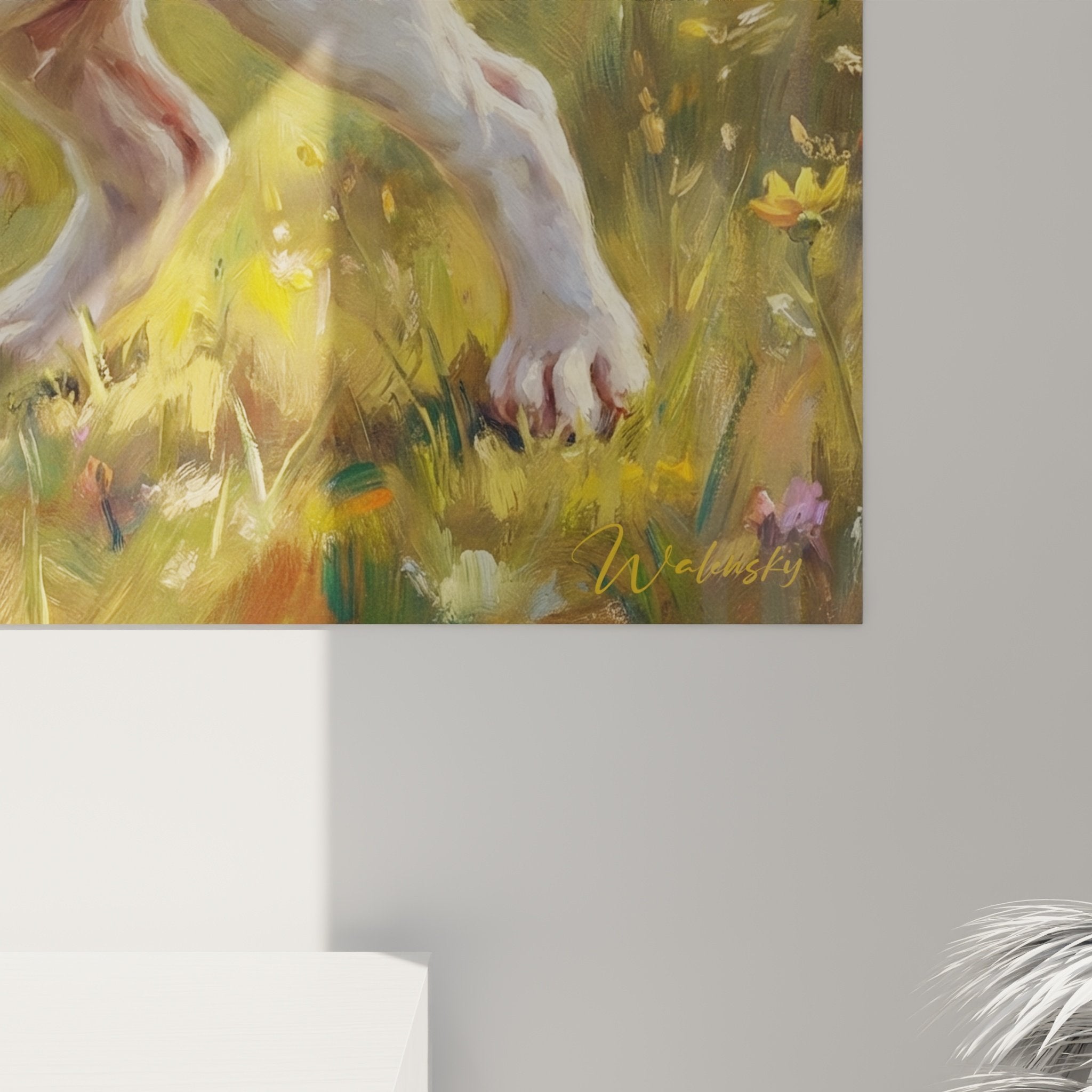 Vista d'insieme quadro Pointer English prato luminoso in interno contemporaneo decorazione naturale