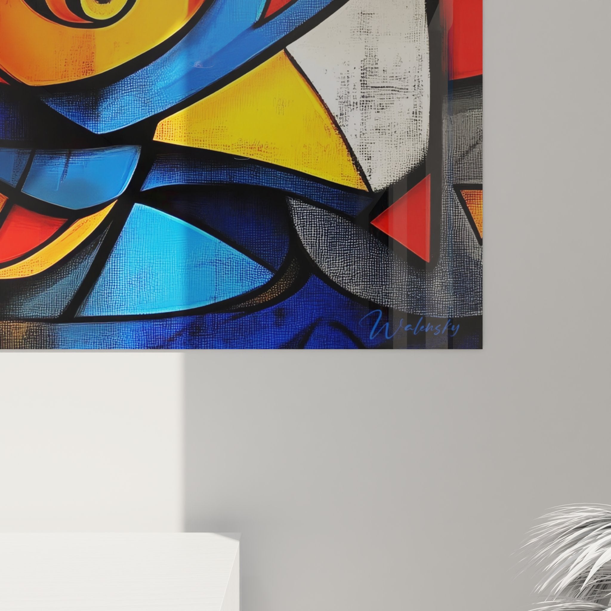 Vue ensemble tableau mural poisson géométrique abstrait décoration moderne