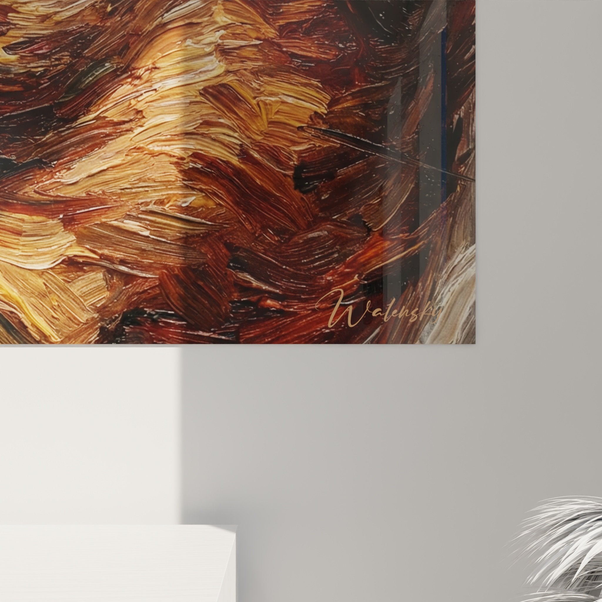 Gesamtansicht Jack Russell Terrier Porträt Gemälde, kupfer- und bernsteintöne, ausdrucksstarke Wandkunst