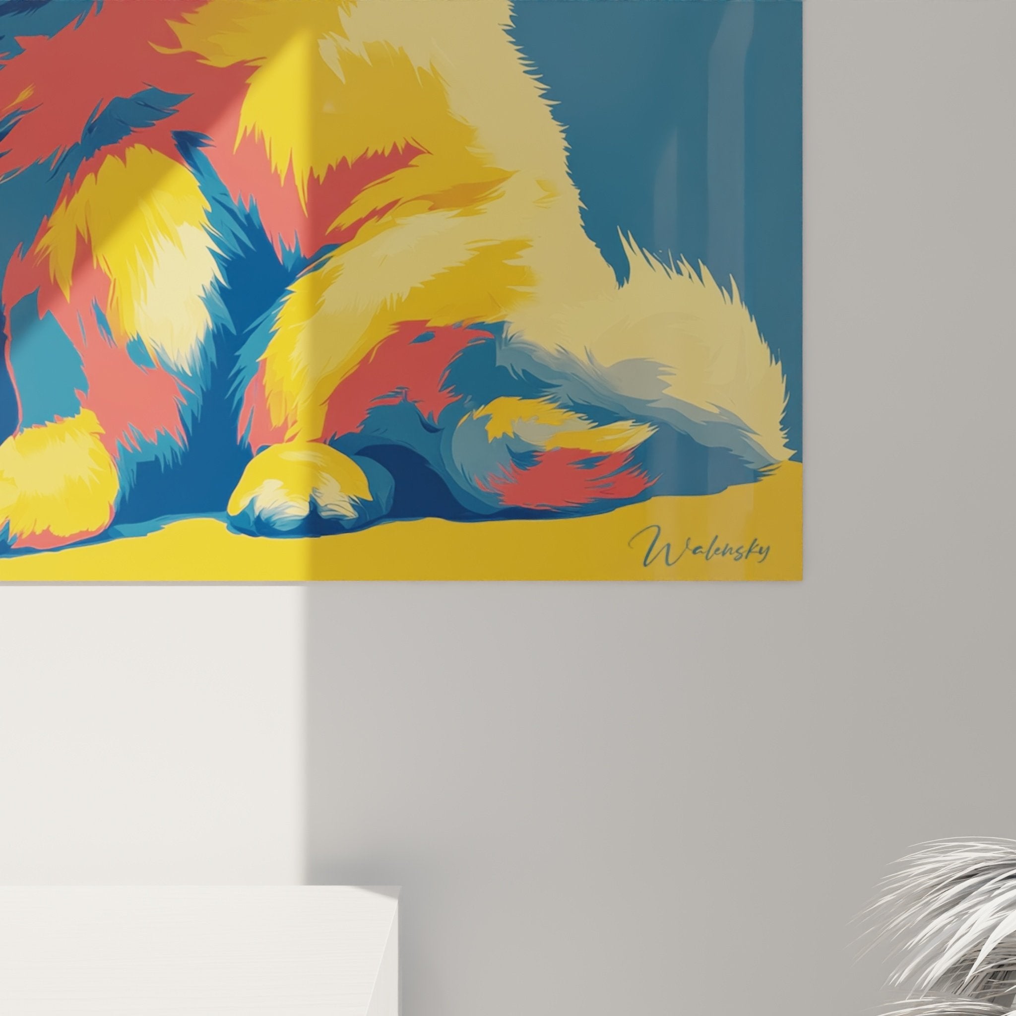 Gesamtansicht Porträt-Kunstwerk Chow Chow zeitgenössischer Stil kühne Farbpalette
