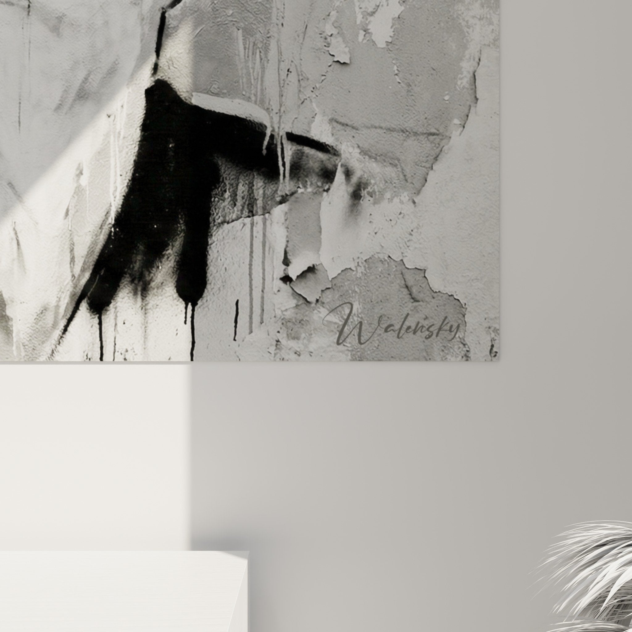 Vue ensemble tableau portrait masculin noir blanc style urbain decoration murale contemporaine