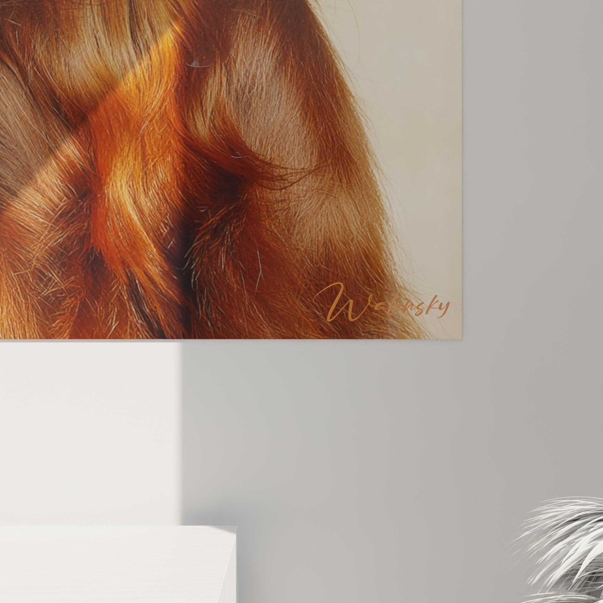 Vue ensemble tableau portrait setter irlandais roux yeux ambre decoration interieur elegant classique