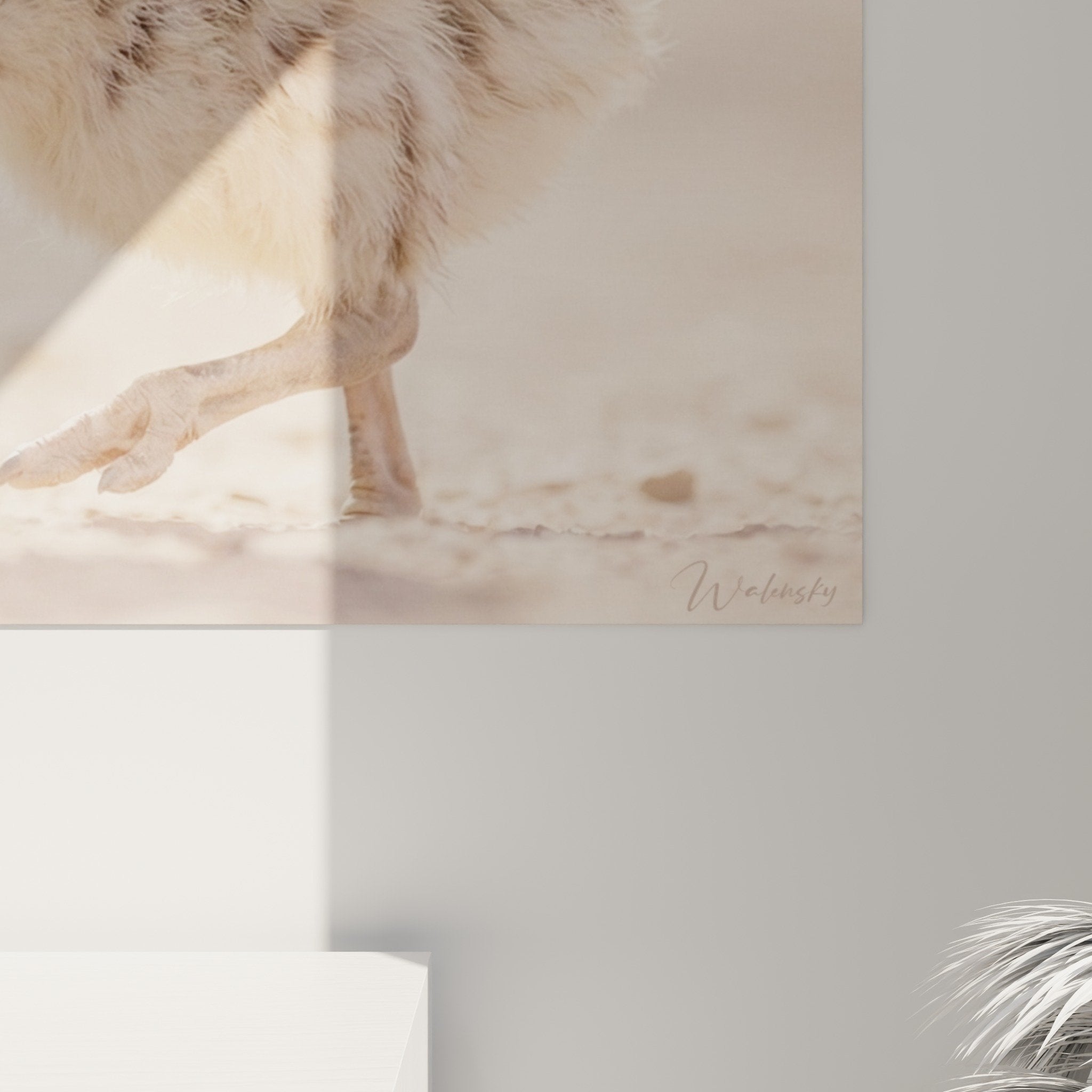 Ostrich and chick wall art painting in natural beige tones tender decoration
