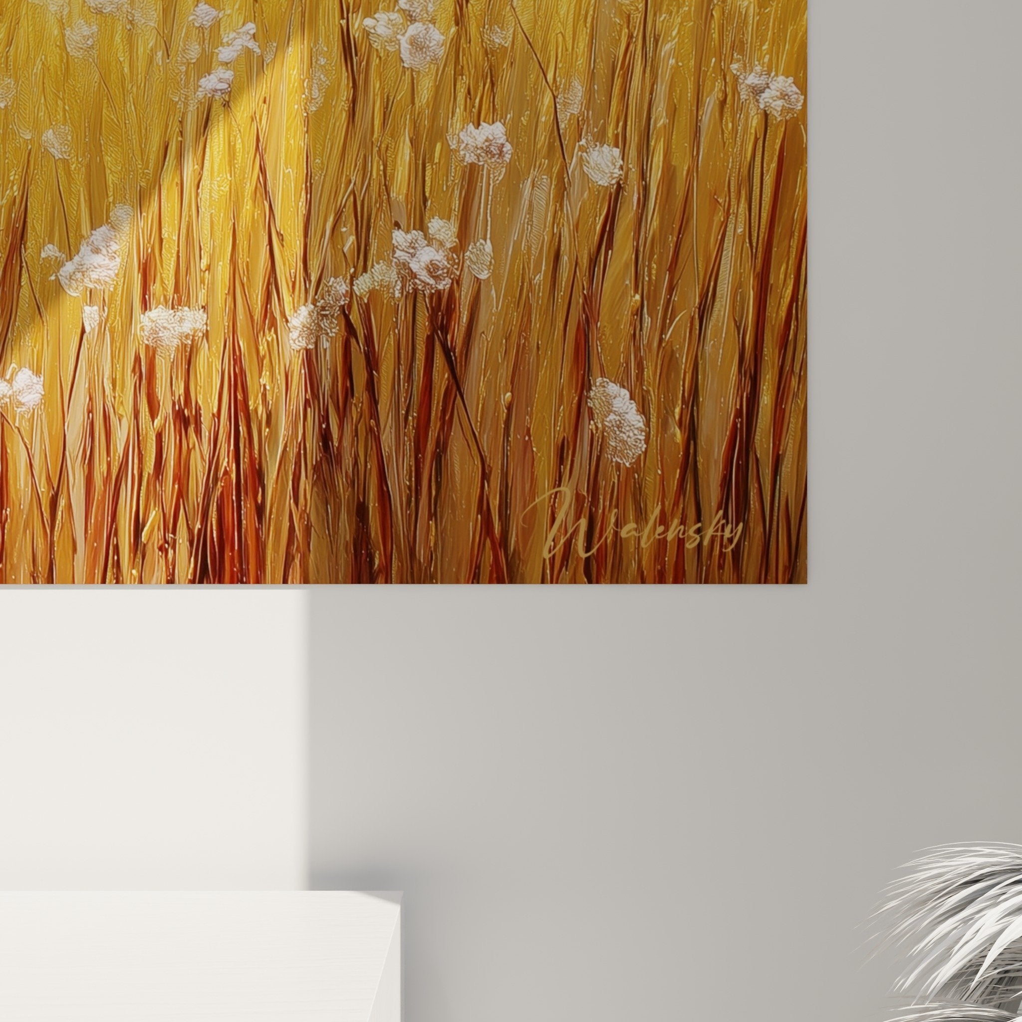 Vue ensemble tableau prairie graminées cadre mural décoration nature paysage champêtre