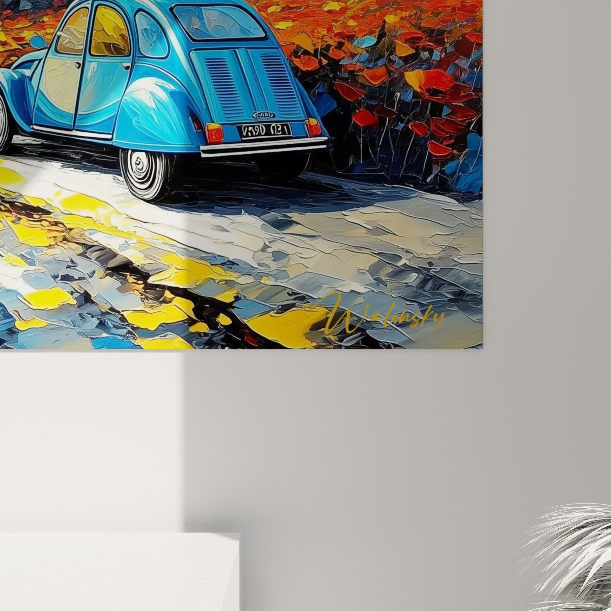 Vue ensemble tableau provence coquelicots citroën bleue décoration murale style post-impressionniste couleurs