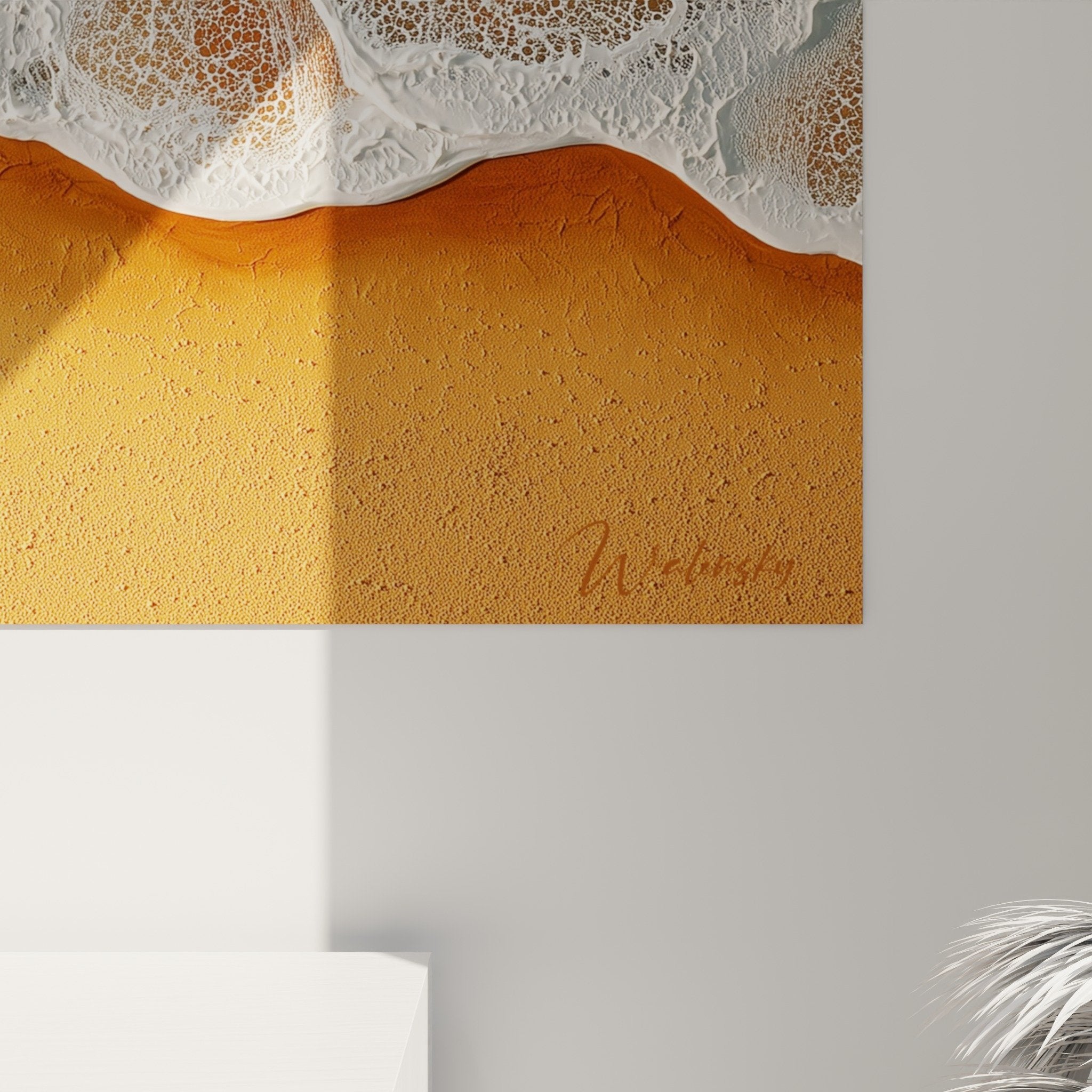 Gesamtansicht Gemälde goldene Küste weiße Wellen Luftperspektive Wanddekoration Zen Natur