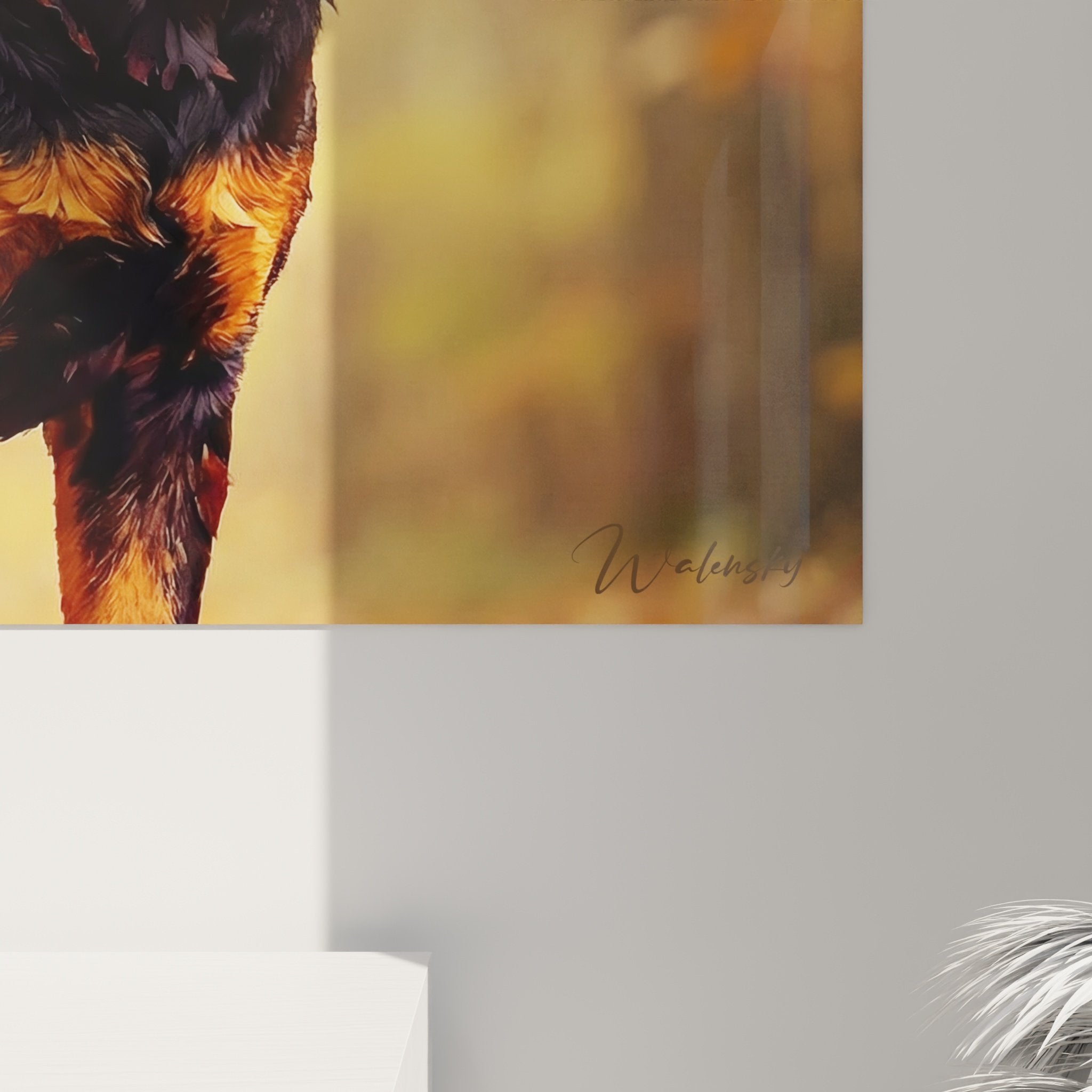 Vue ensemble tableau mural rottweiler automne decoration interieur moderne art canin sophistique