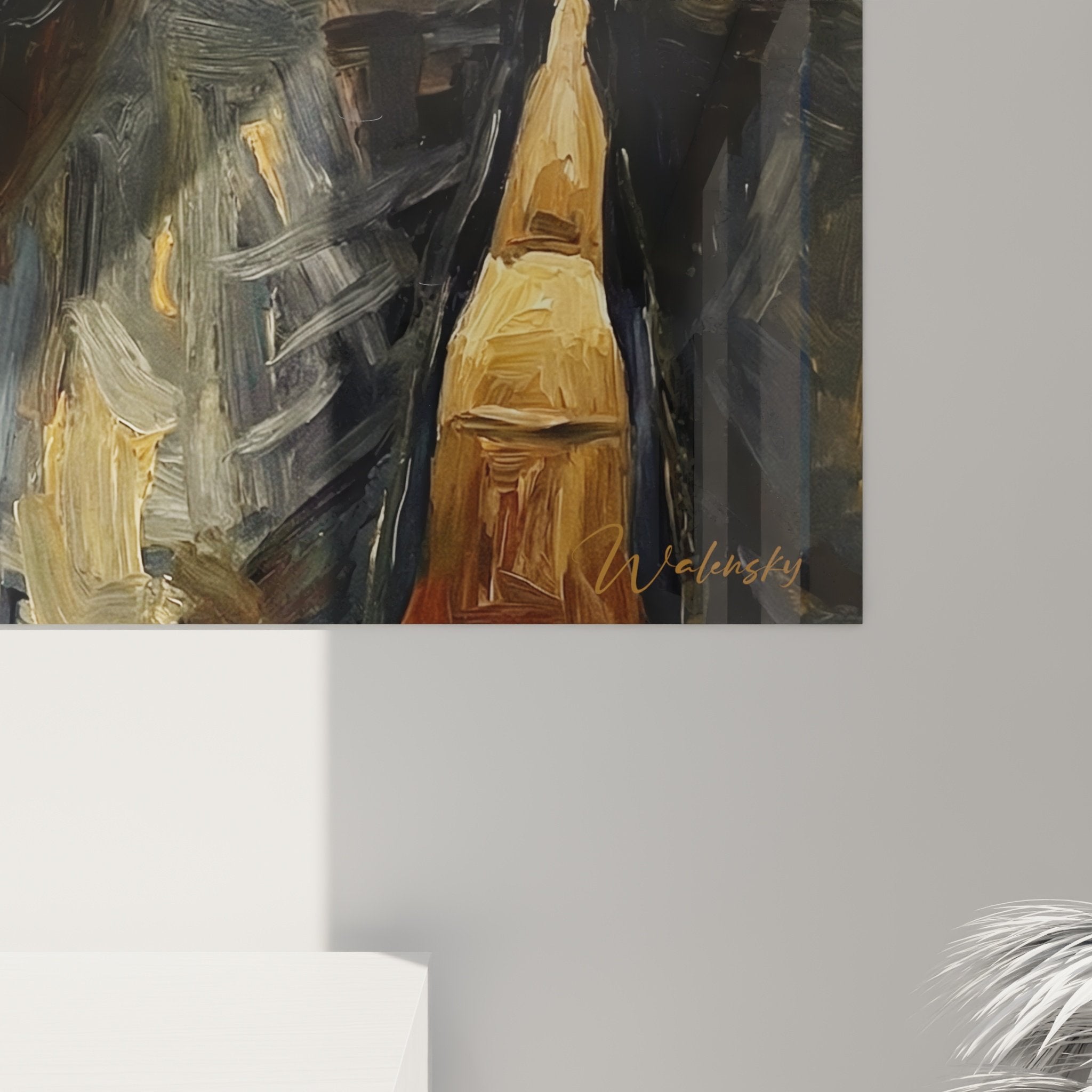 Vue ensemble tableau Rottweiler allongé intérieur domestique palette cuivrée orangée style artistique