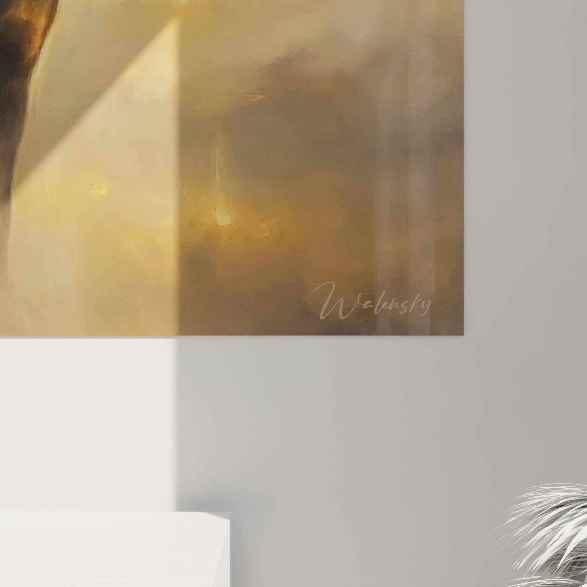 Vue ensemble tableau rottweiler lumineux tons ambre composition artistique fenetre