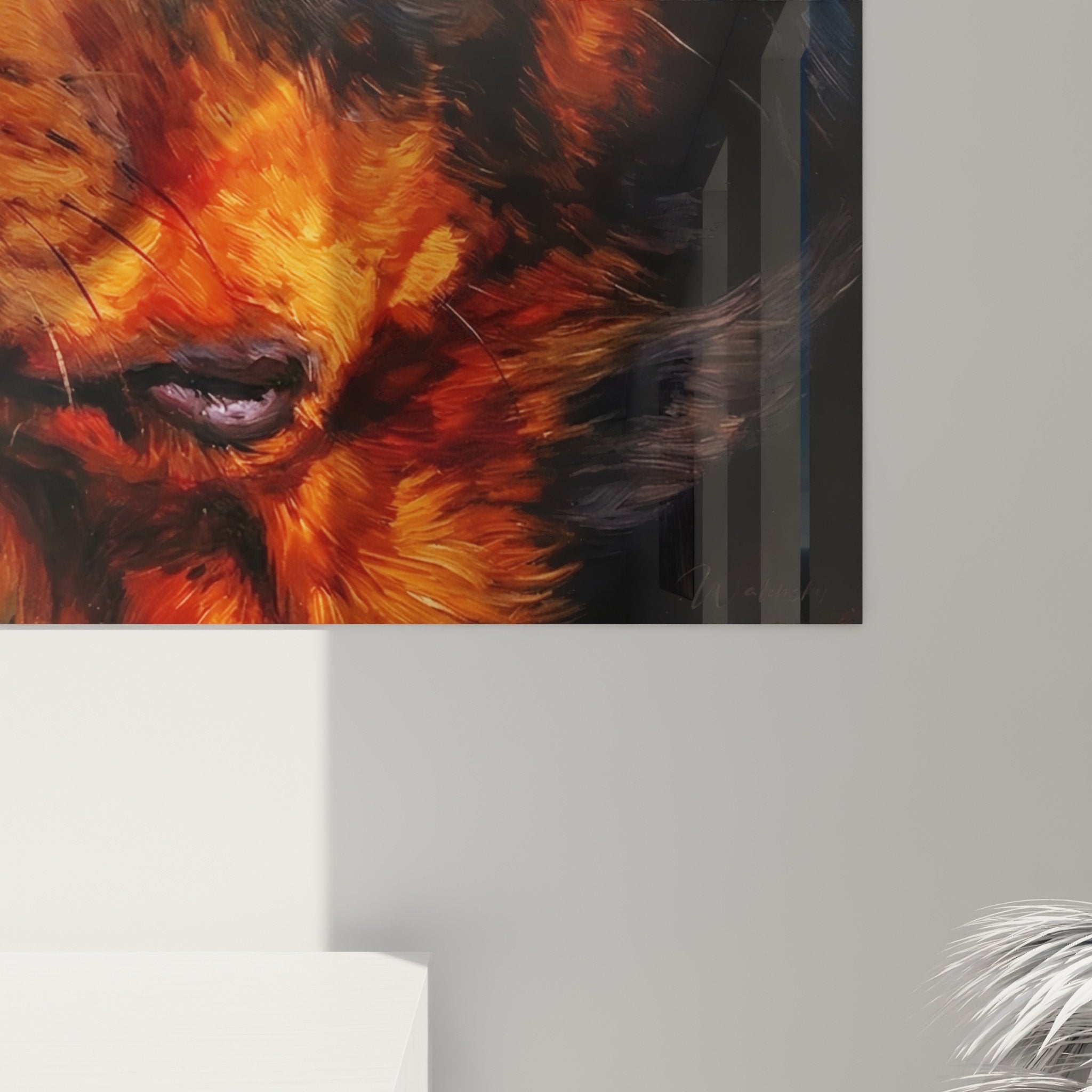 vue ensemble tableau rottweiler portrait artistique decoration murale contemporaine chien yeux rouges salon