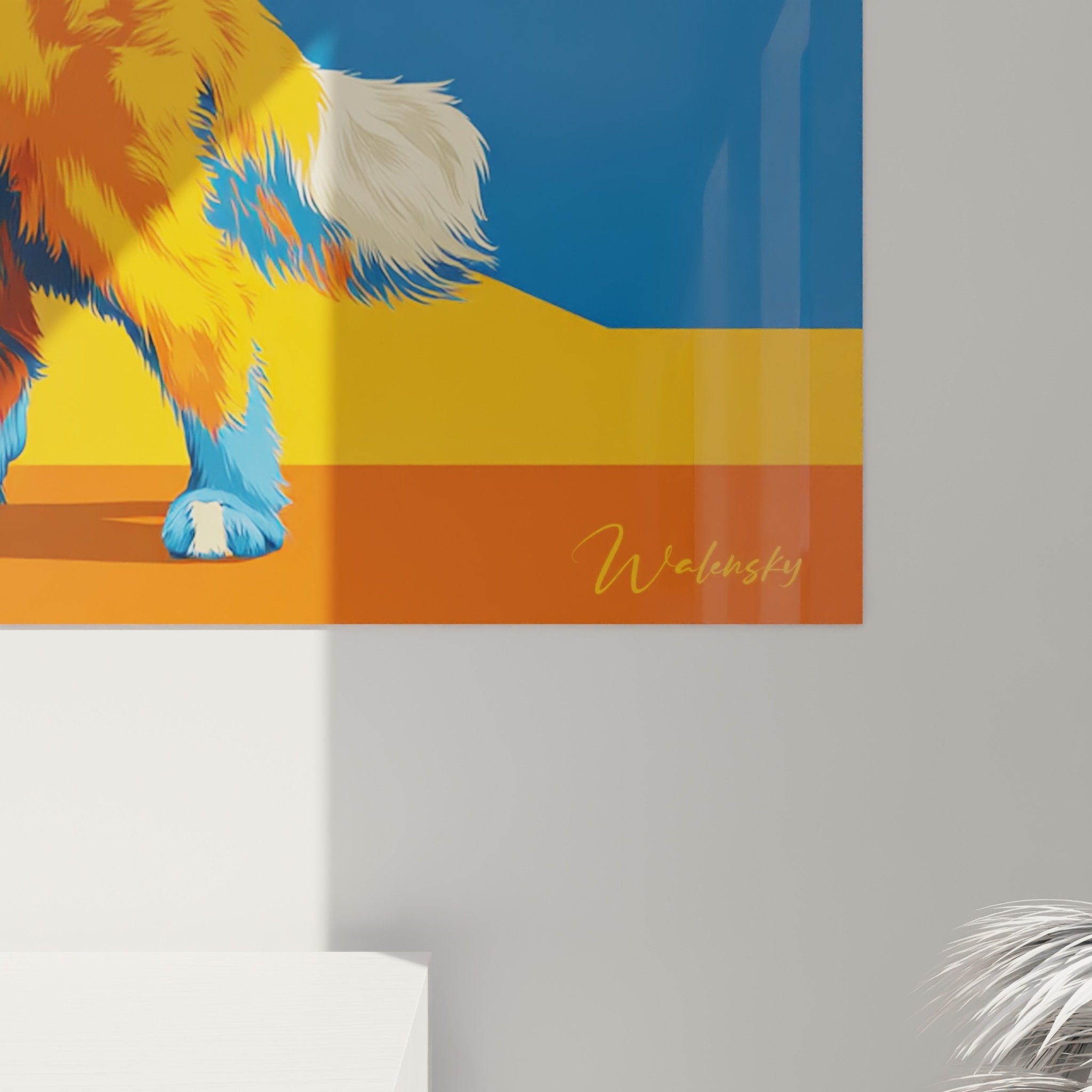 Gesamtansicht mehrfarbiges Saint-Bernard-Gemälde Wanddekoration zeitgenössische Kunst stilisierter Hund
