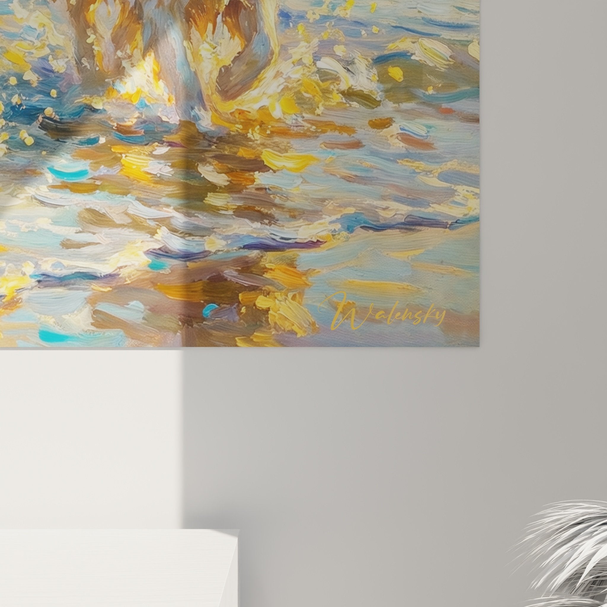 Vue ensemble tableau samoyèdes plage coucher soleil décoration intérieur style marin lumineux