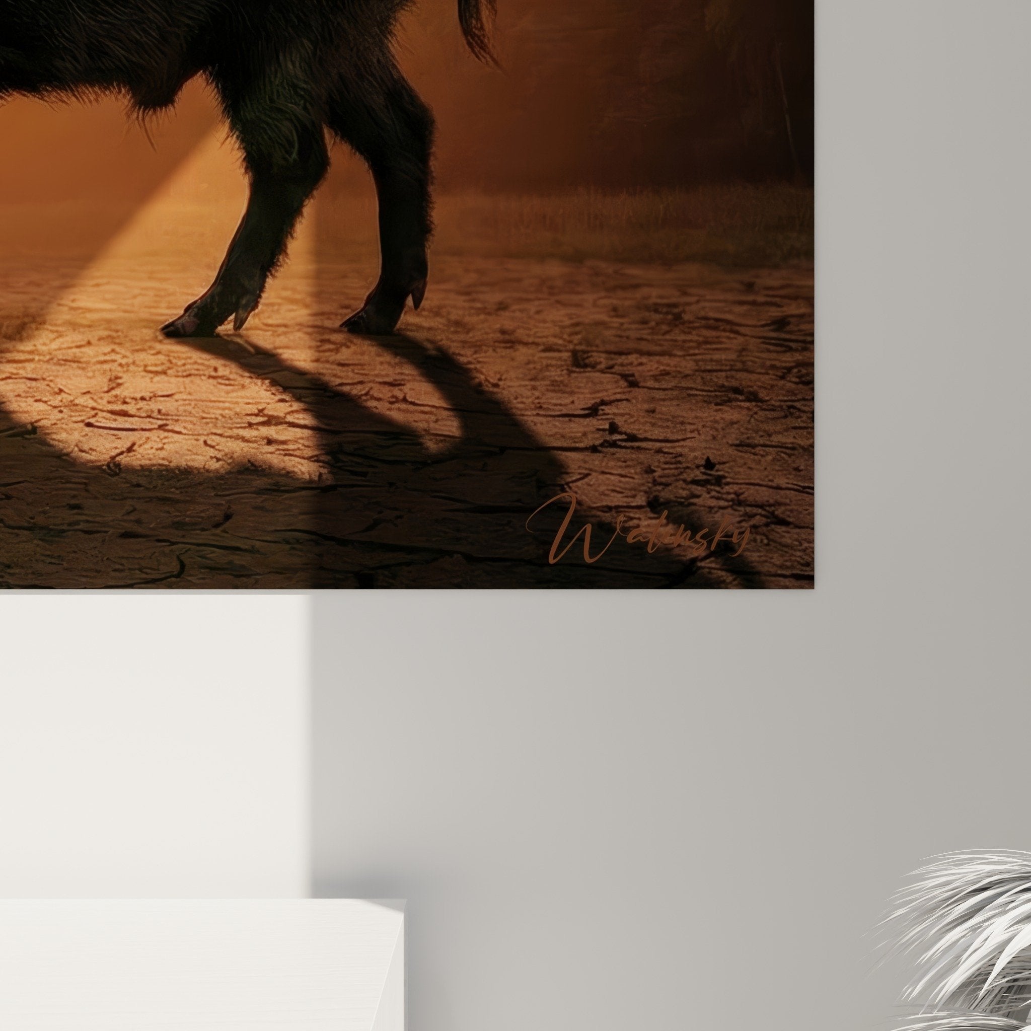 Wild boar sunset painting interior decoration nature wall art overview