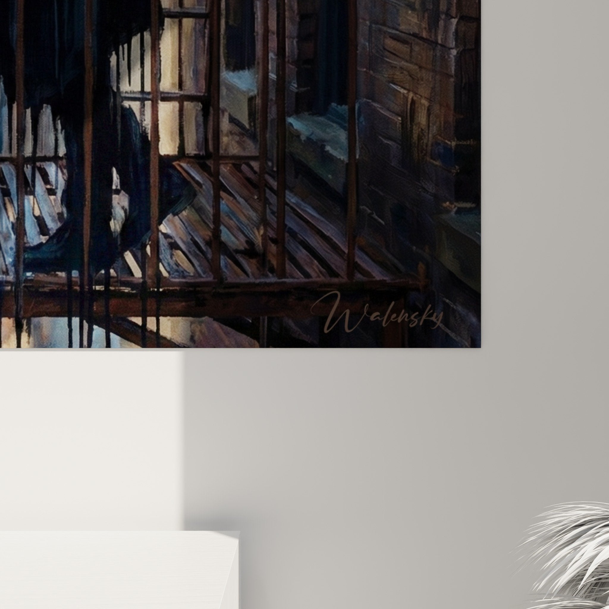 Vue ensemble tableau scene nocturne urbaine architecture brique rouge ambiance cinematographique Bronx