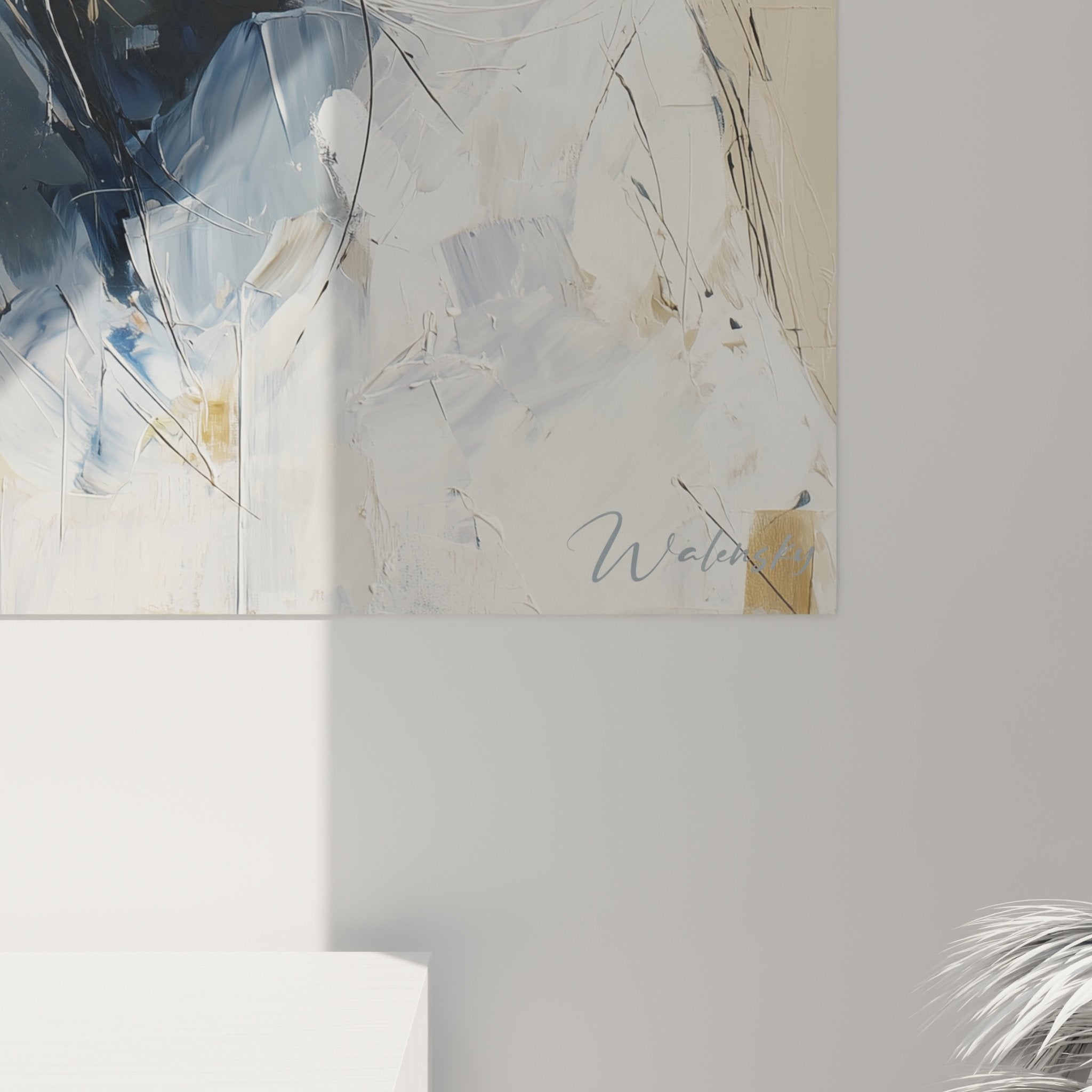 Vue d'ensemble tableau Schnauzer art contemporain, technique mixte sur fond neutre épuré