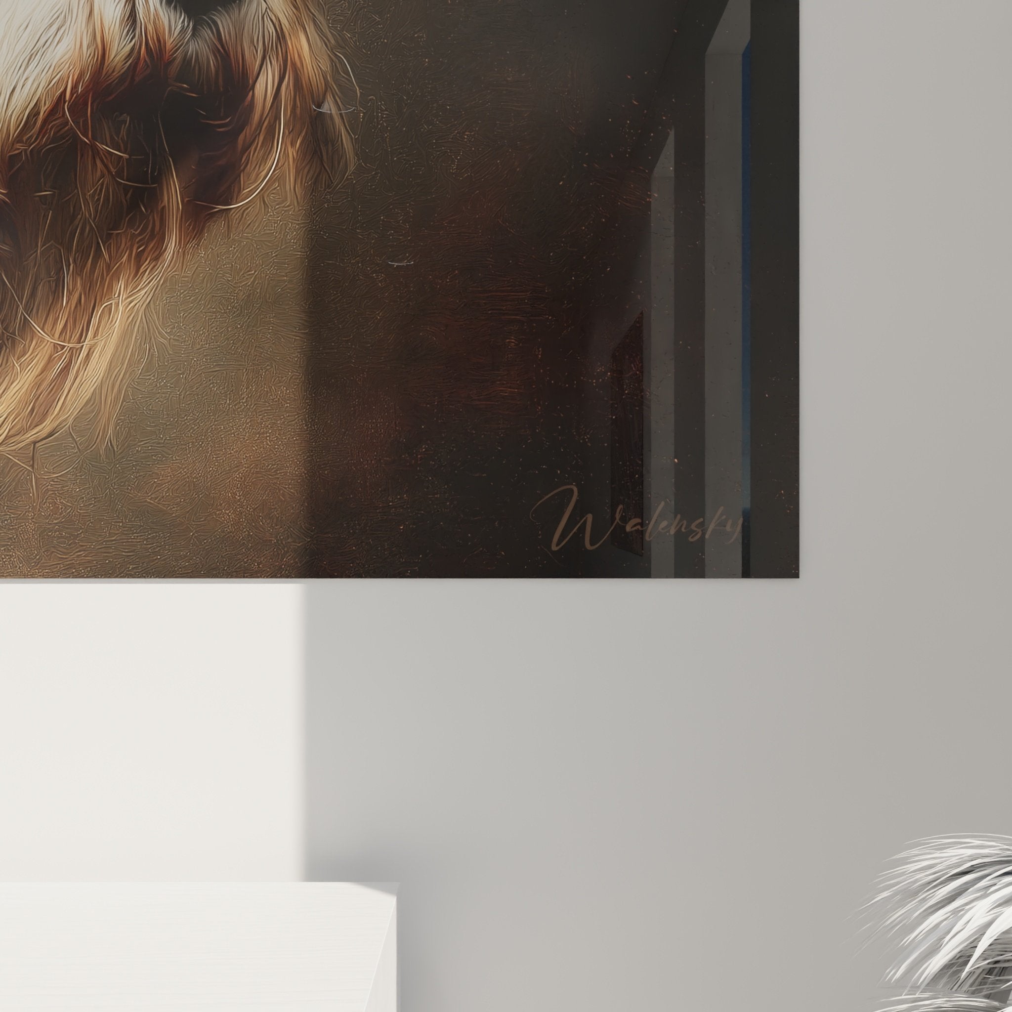 Vue ensemble tableau portrait Schnauzer décoration intérieur moderne art canin mural élégant