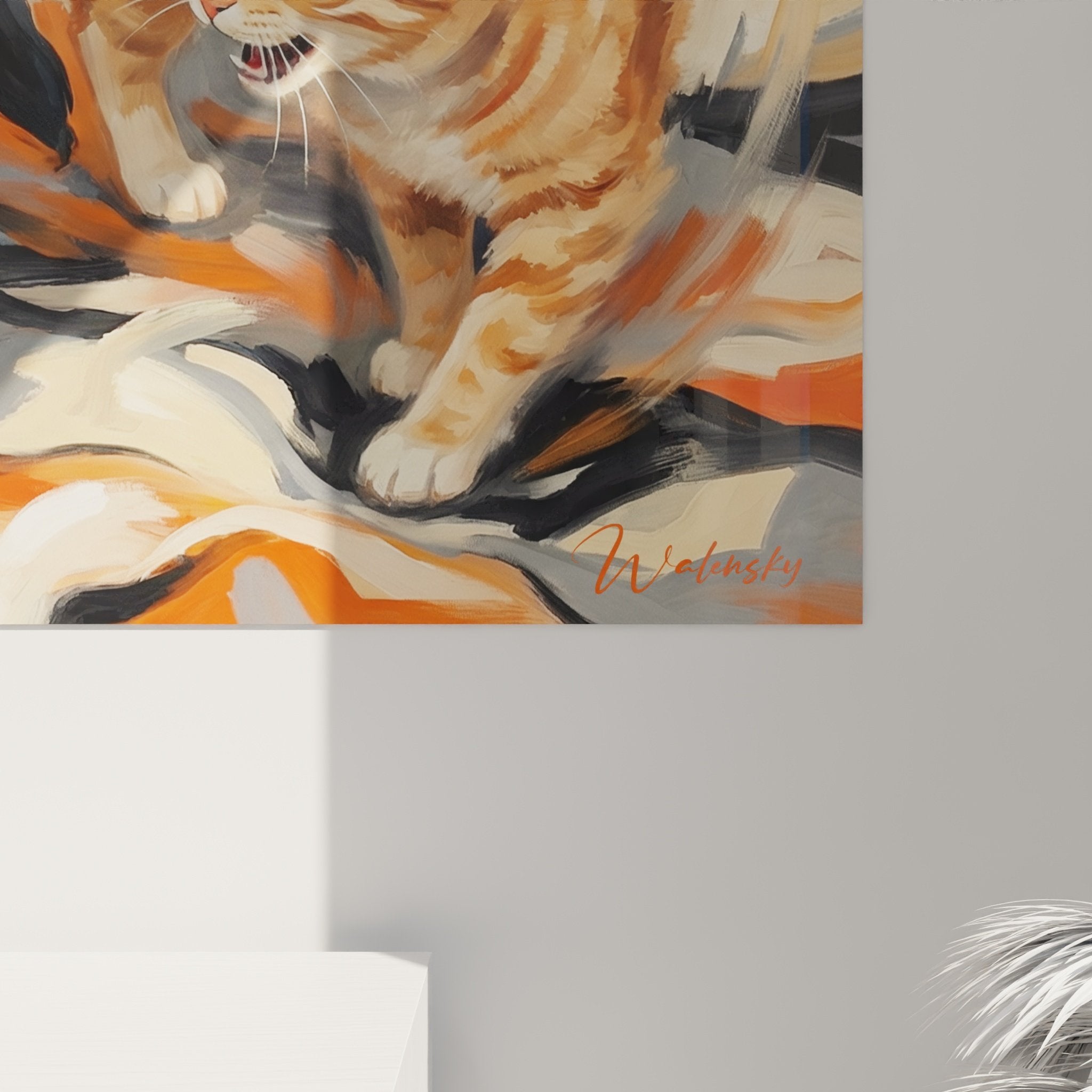 Vue ensemble tableau animalier Scottish terrier chat roux, décoration intérieure style chaleureux automnal