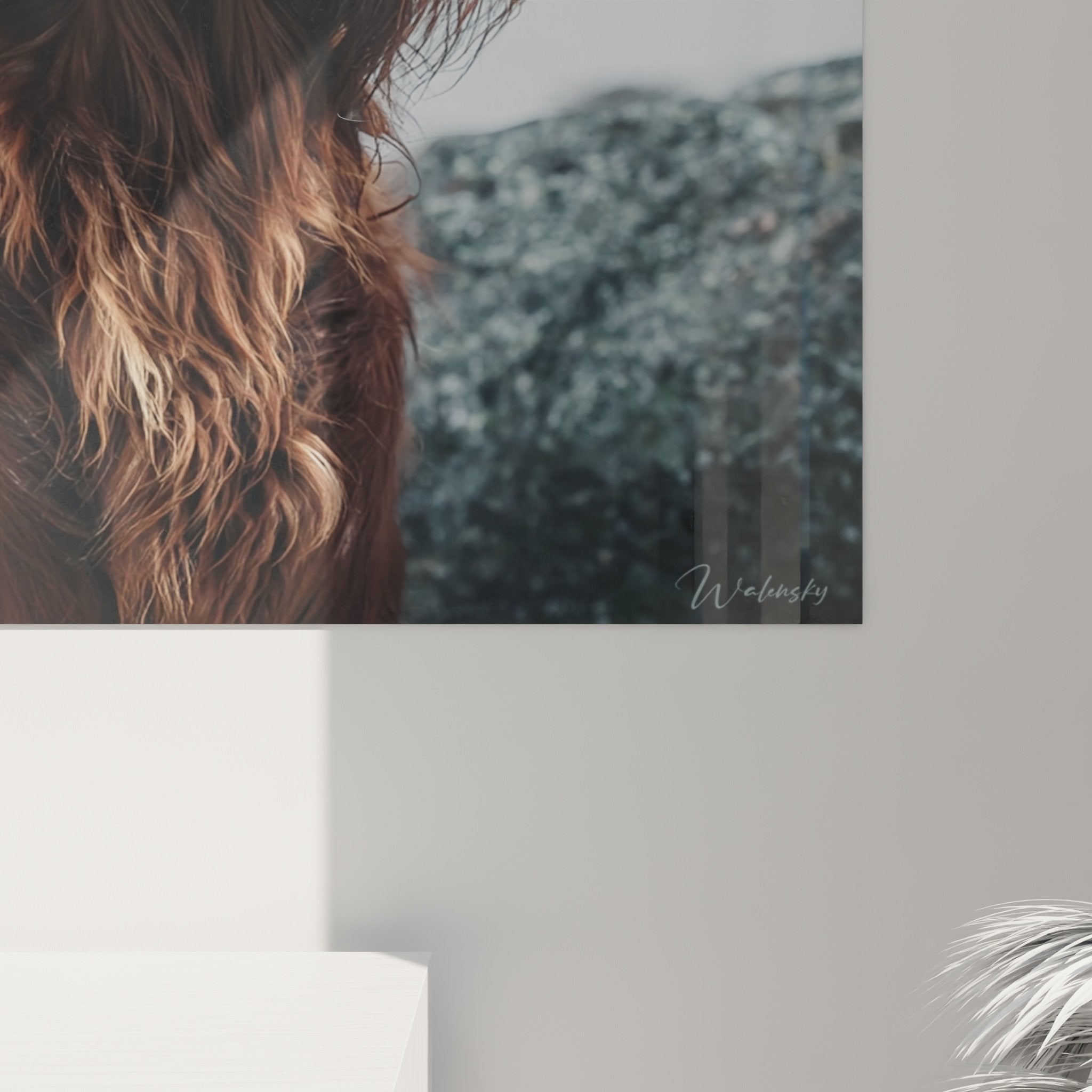 Gesamtansicht Bild irischer Hochländer Setter Wanddekoration modernes Wohnzimmer