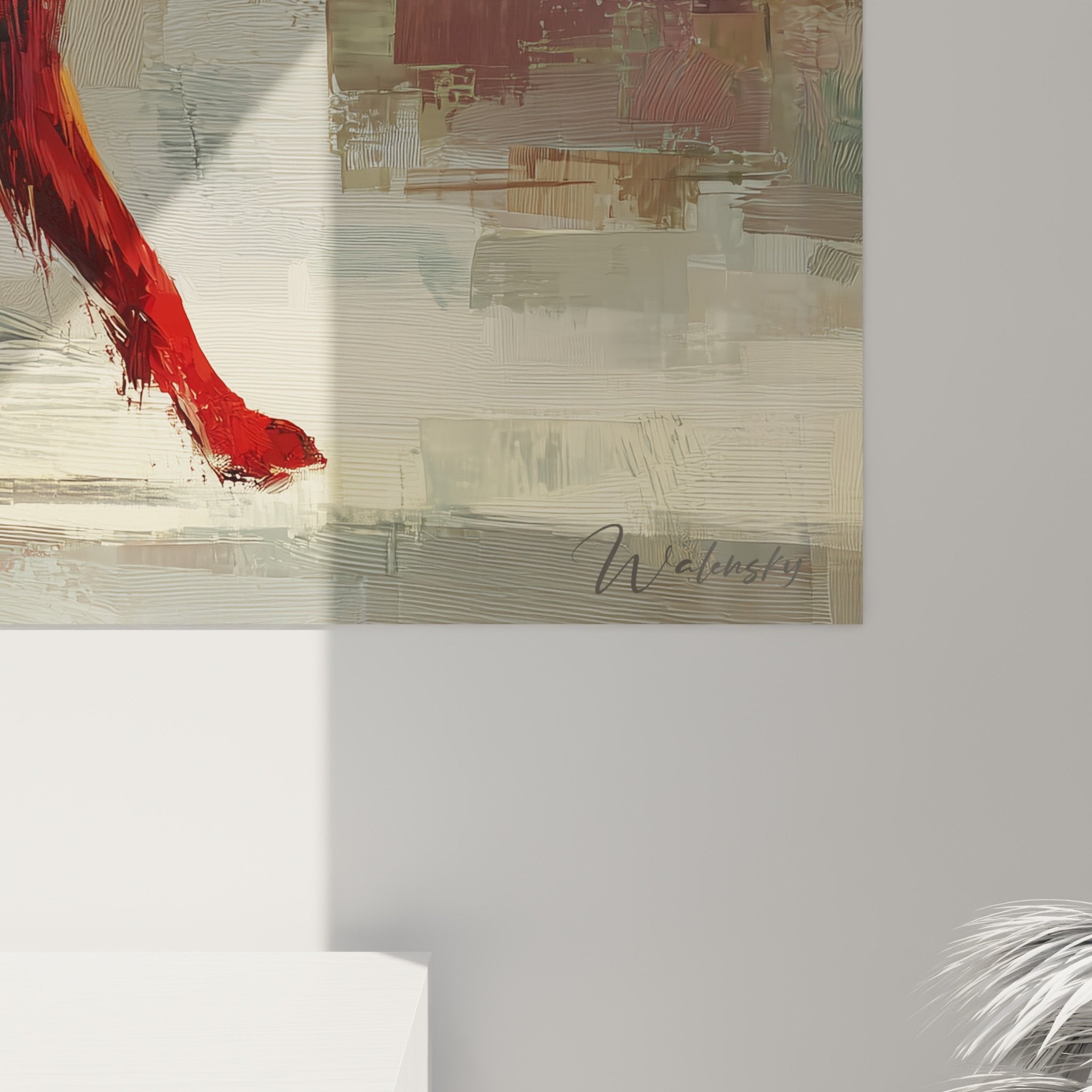 Vue ensemble tableau setter irlandais roux décoration murale salon moderne tons chauds