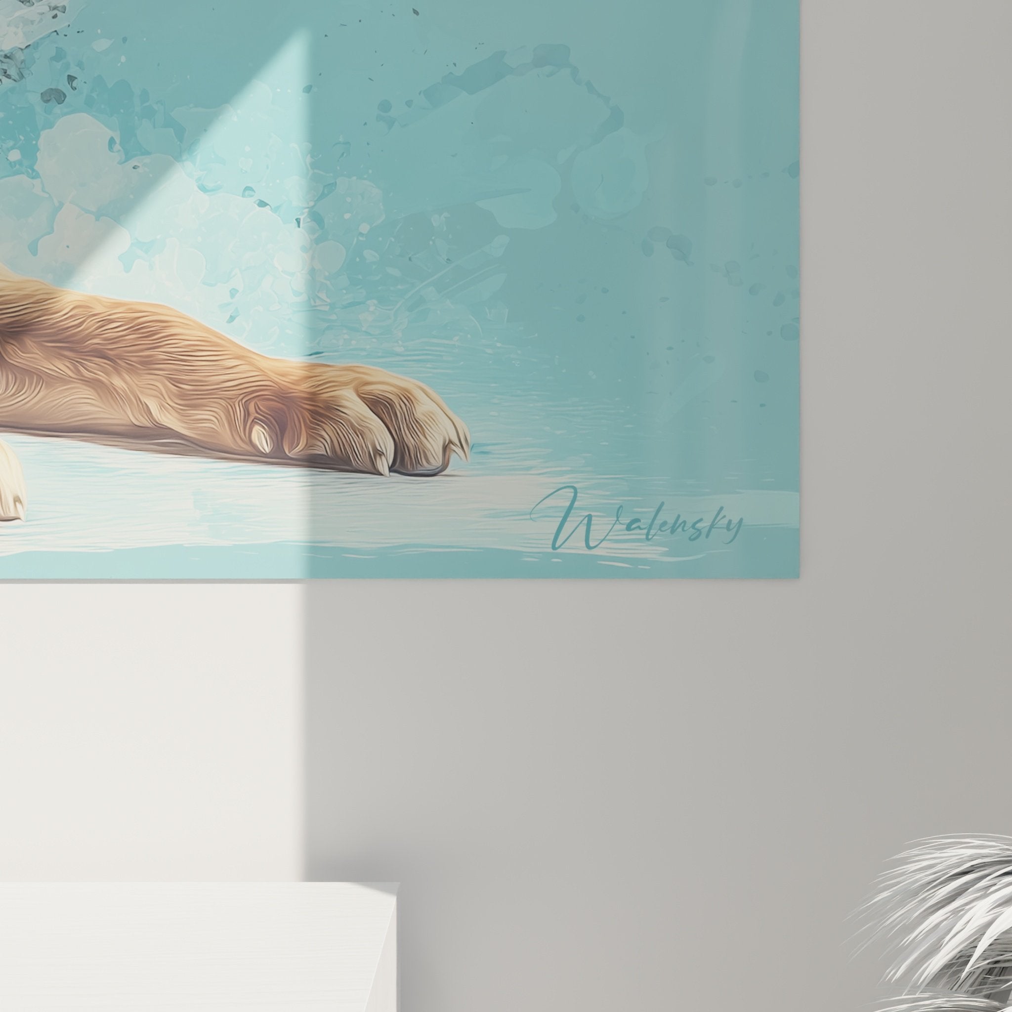 Gesamtansicht Shar Pei Gemälde gold türkis Wandkunst Innenraum Dekoration zeitgenössisch