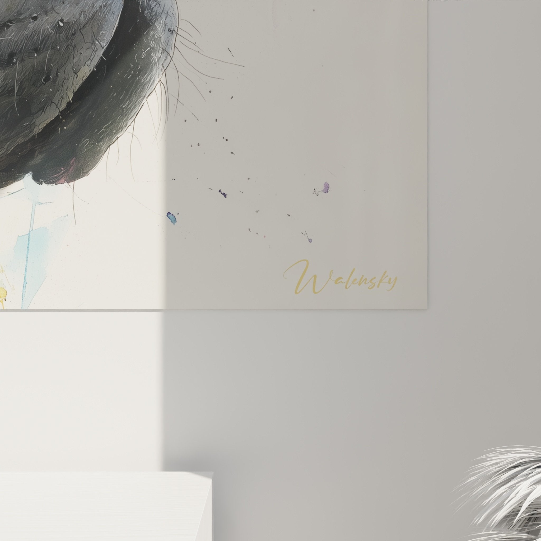 Übersicht künstlerisches Shar-Pei-Wandbild in zeitgenössischem Interieur mit farbenfrohem Aquarell