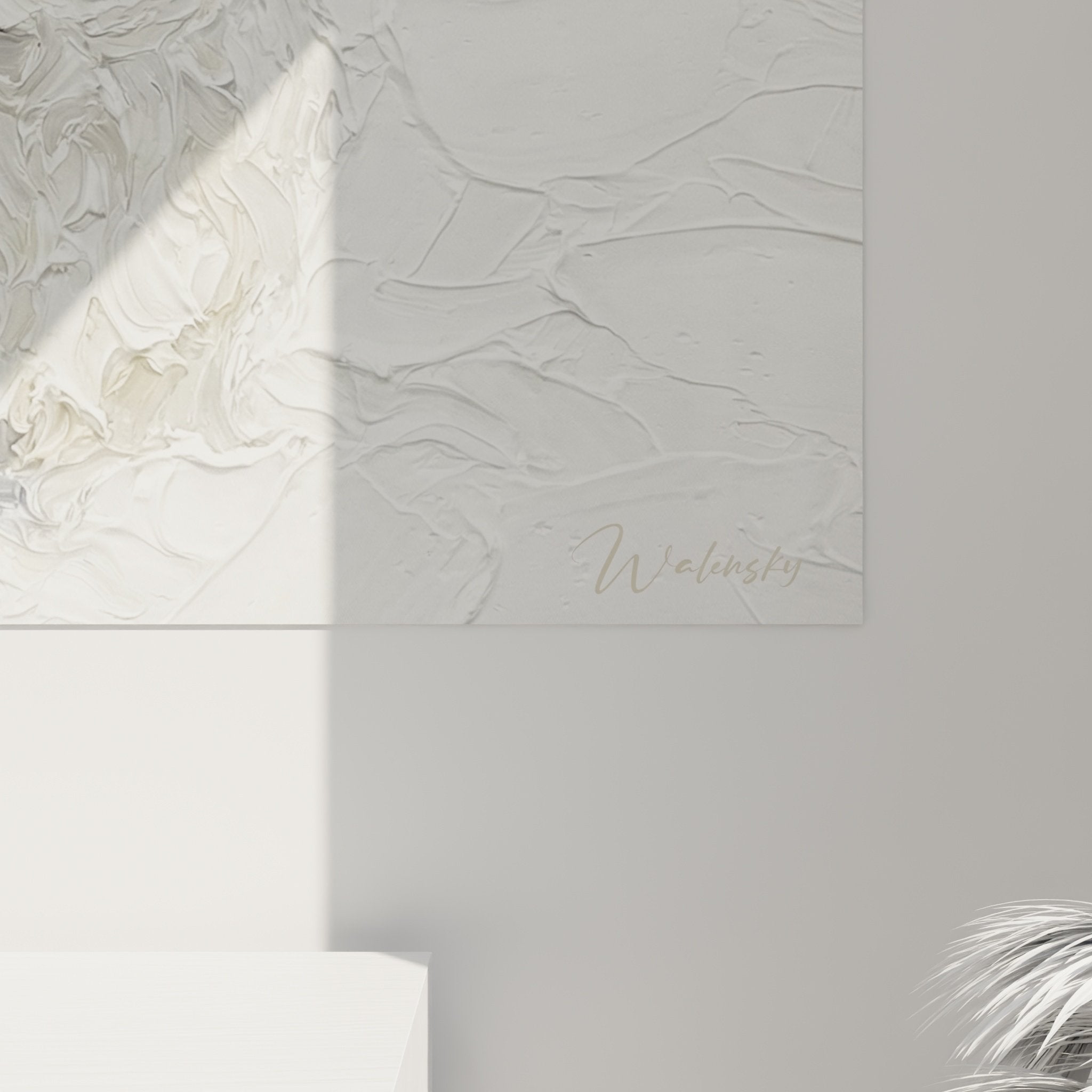 Vue ensemble tableau Shih Tzu blanc beige peinture épaisse art animalier décoratif