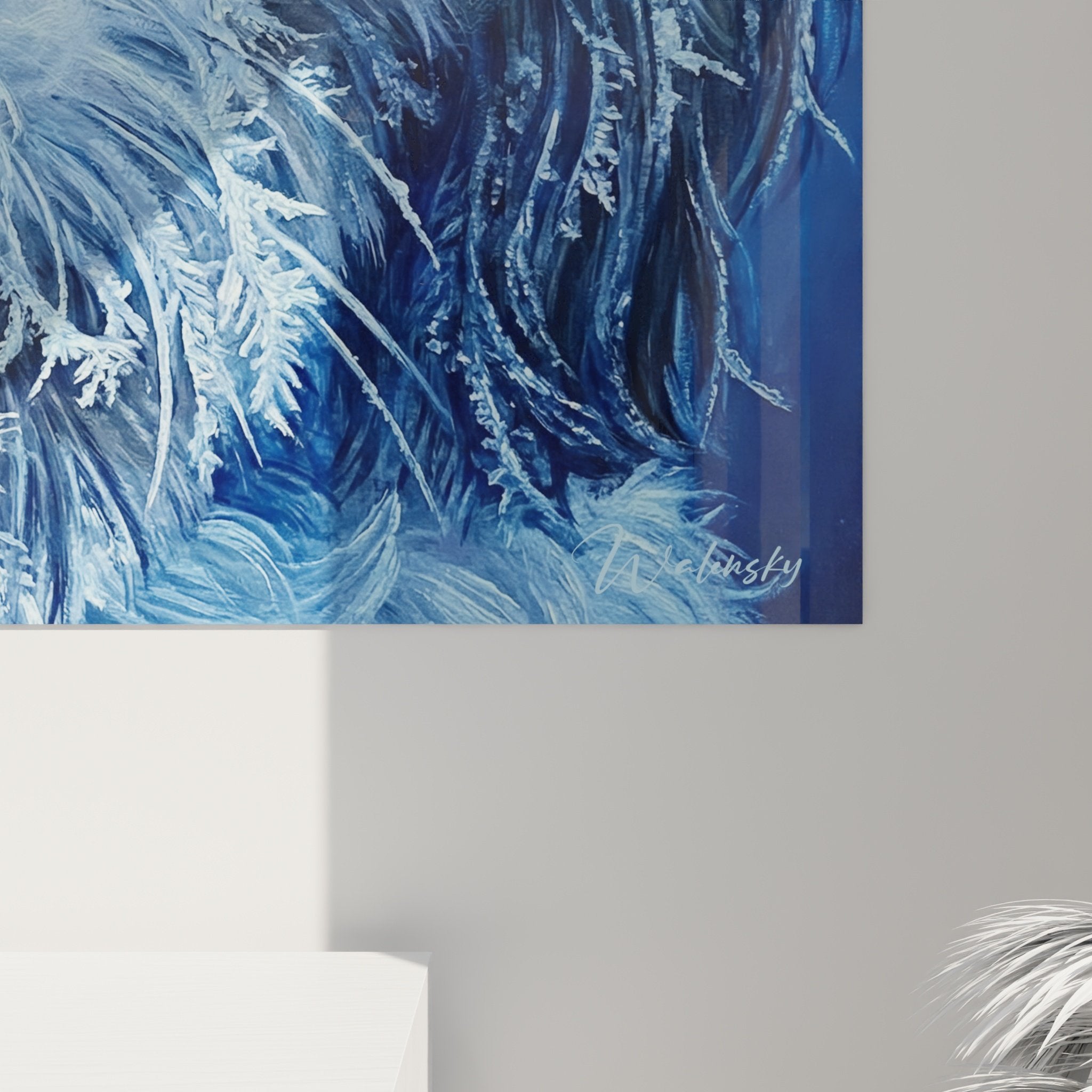 Vue ensemble tableau Shih Tzu bleu décoration intérieure moderne tons froids